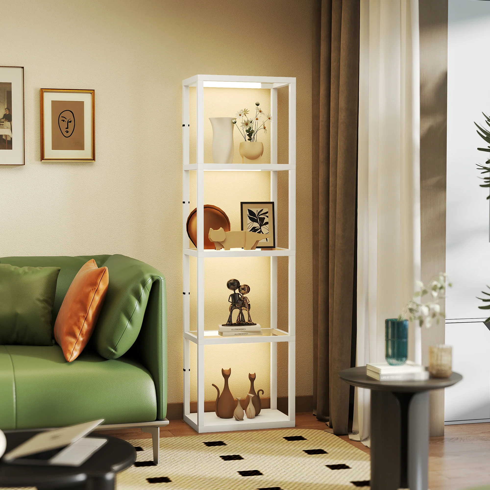 HOMCOM LED Floor Lamp With Glass Shelves, Dimmable Room Lamp - Image 47