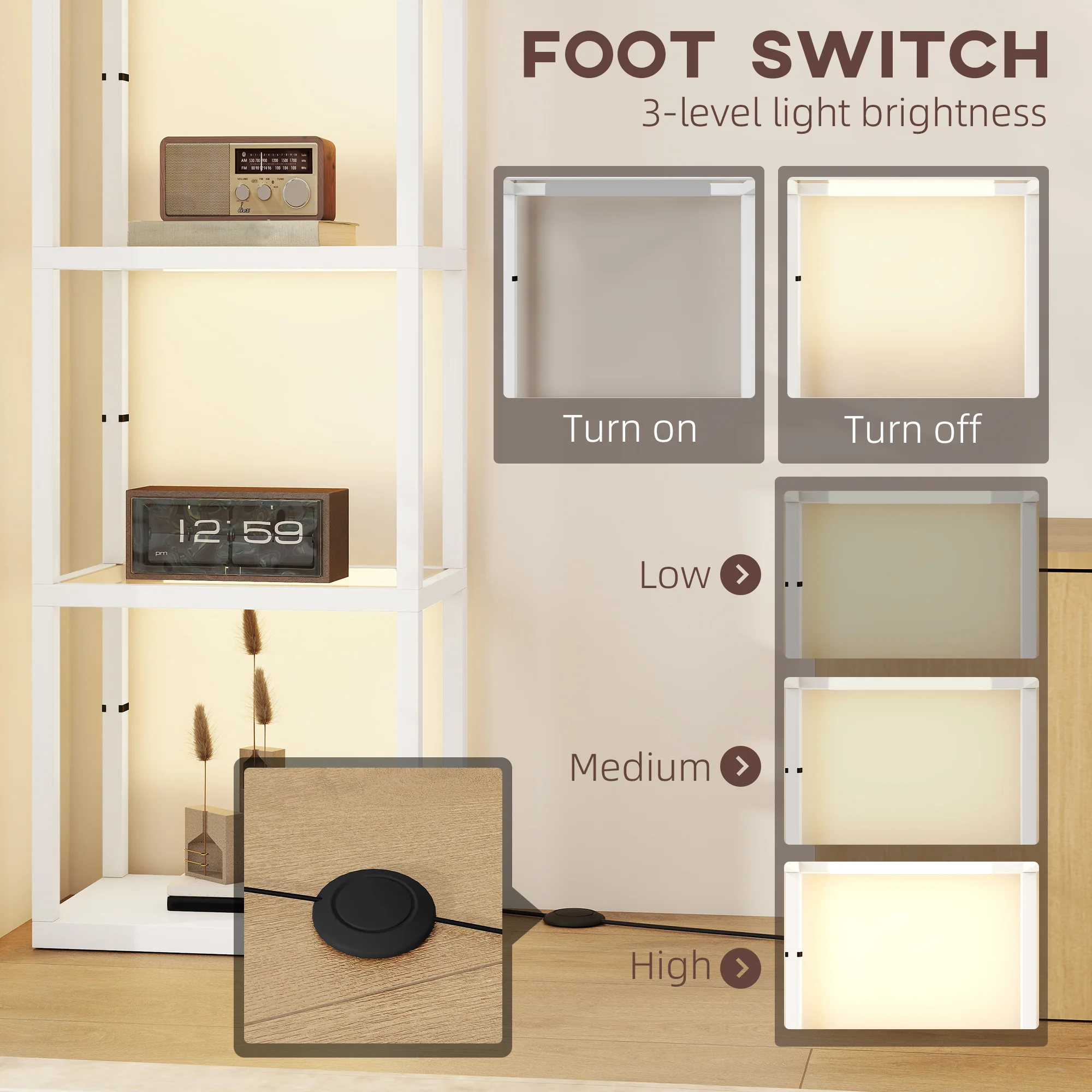 HOMCOM LED Floor Lamp With Glass Shelves, Dimmable Room Lamp - Image 49