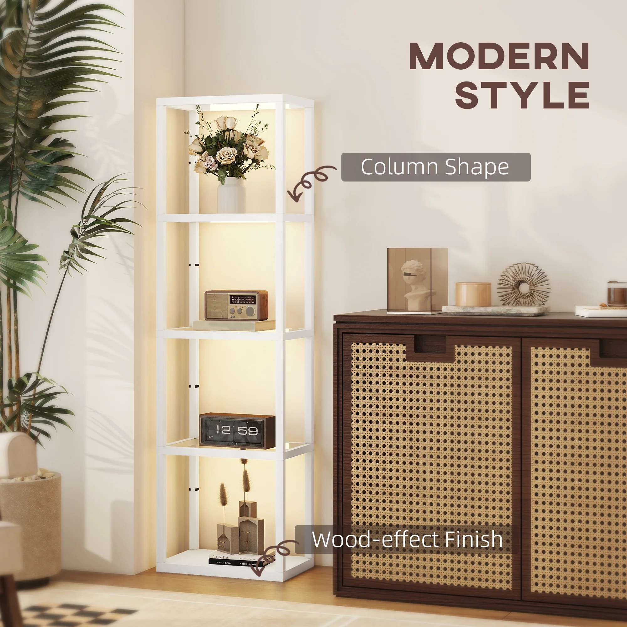 HOMCOM LED Floor Lamp With Glass Shelves, Dimmable Room Lamp - Image 53