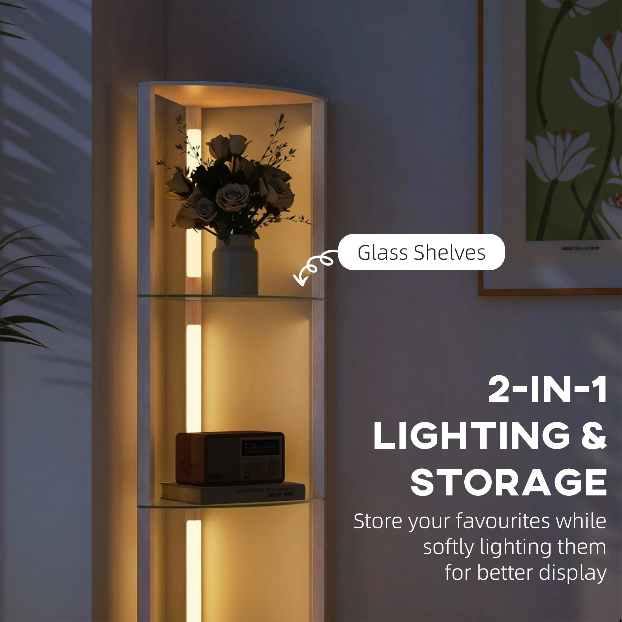 HOMCOM LED Floor Lamp with Shelves, Dimmable Standing Lamp with Foot Switch - Image 3