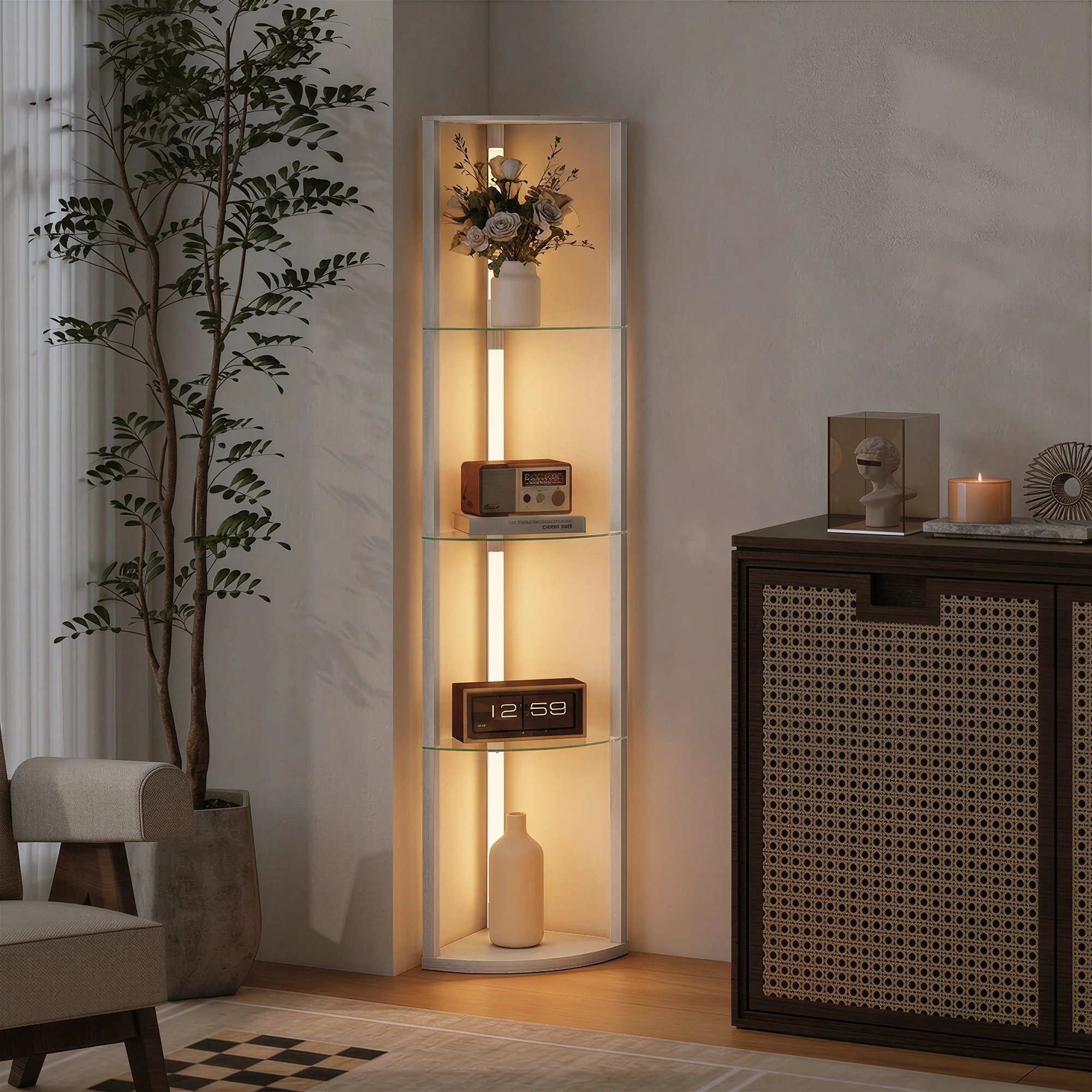 HOMCOM LED Floor Lamp with Shelves, Dimmable Standing Lamp with Foot Switch - Image 9