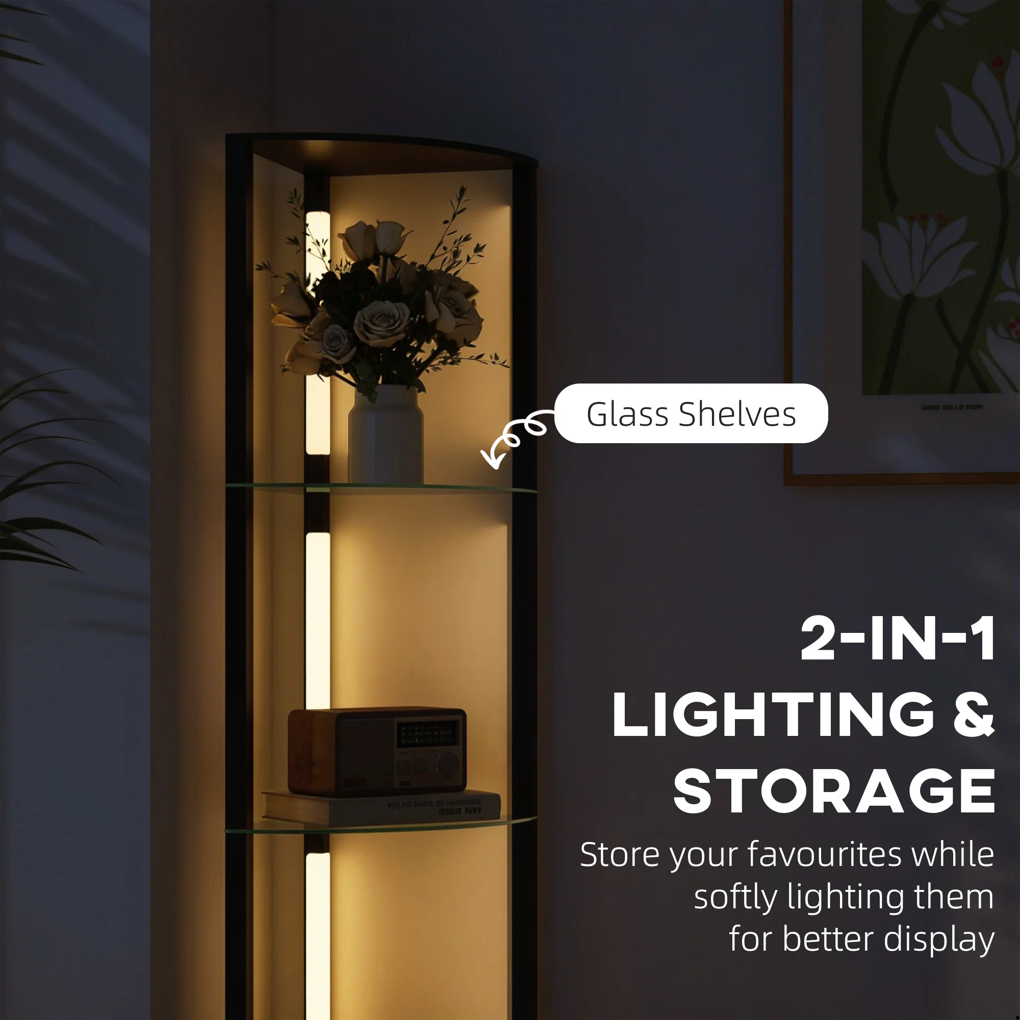 HOMCOM LED Floor Lamp with Shelves, Dimmable Standing Lamp with Foot Switch - Image 3