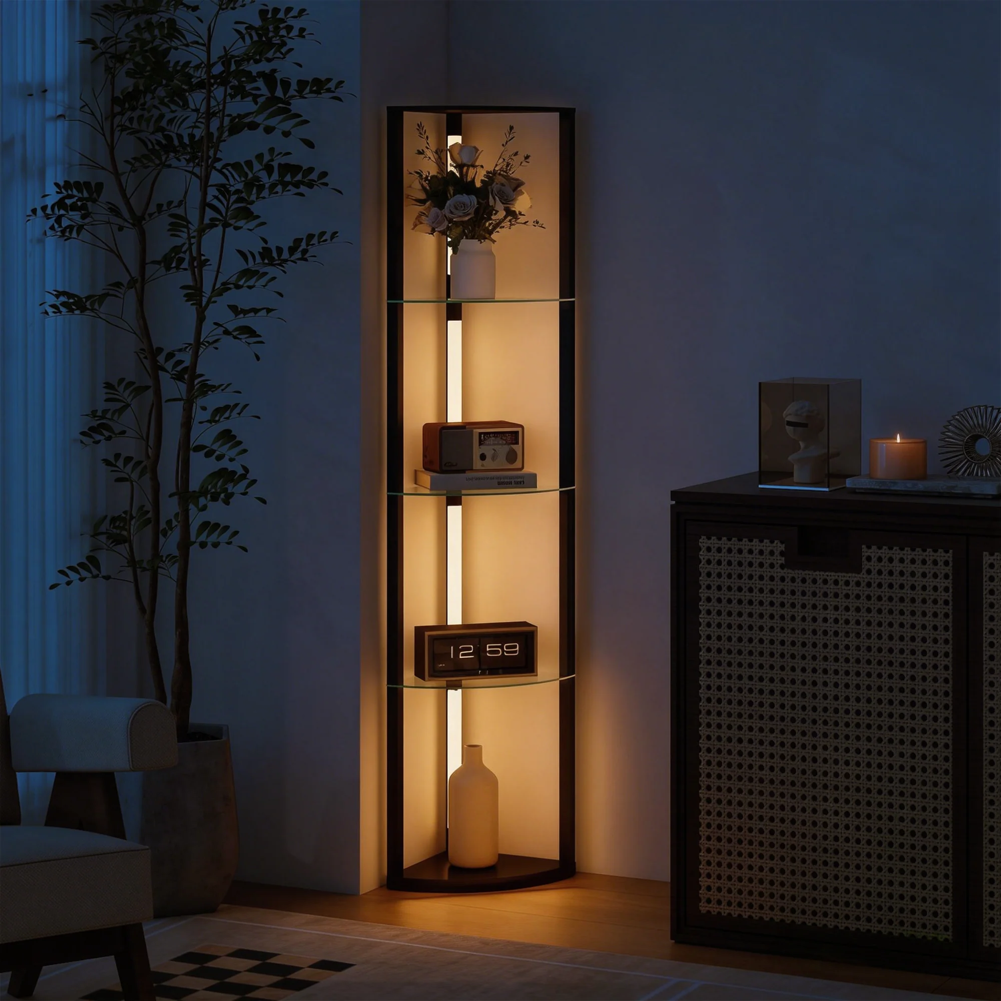 HOMCOM LED Floor Lamp with Shelves, Dimmable Standing Lamp with Foot Switch - Image 9