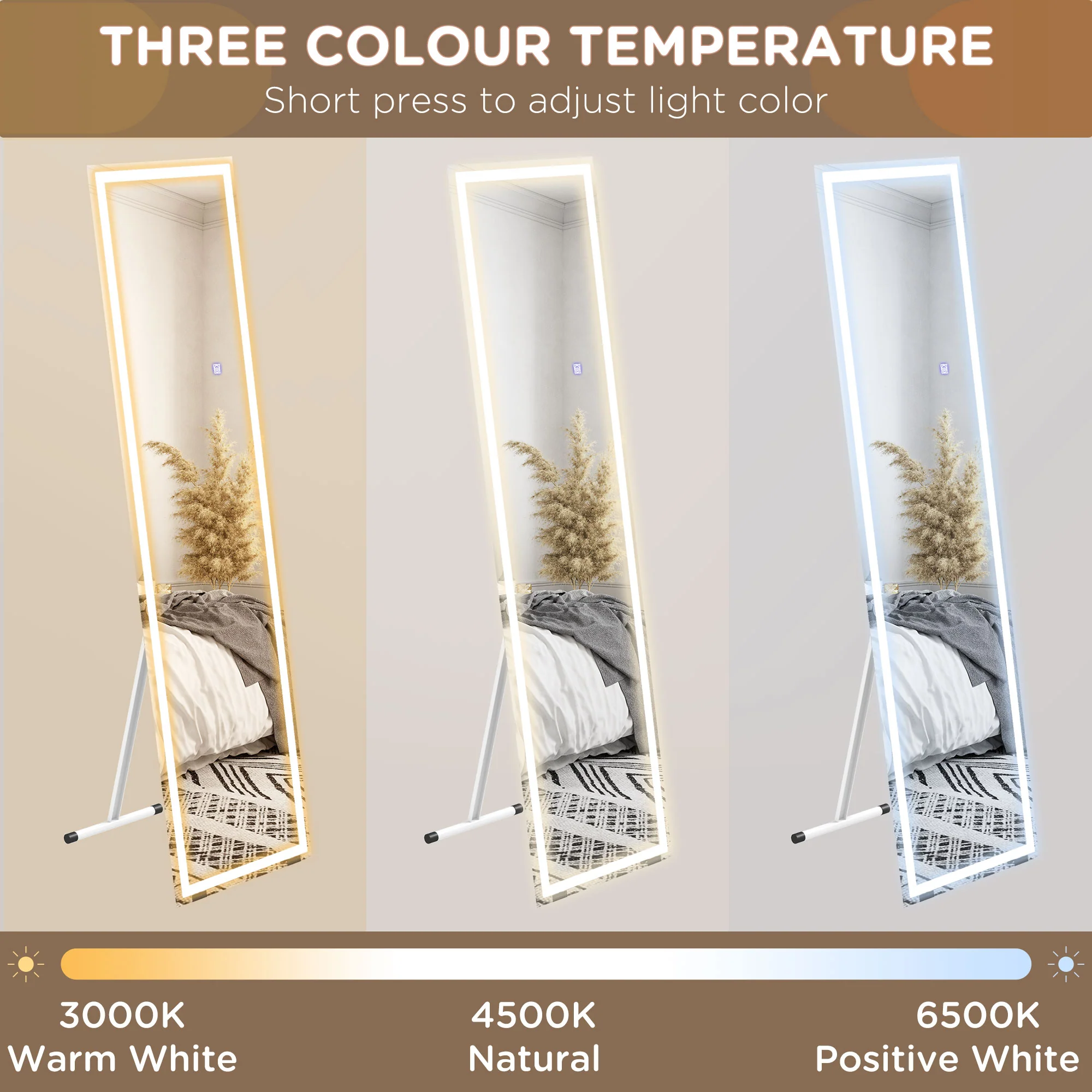 HOMCOM LED Lighted Full Length Mirror Dimmable Full Size Body Mirror for Bedroom - Image 6