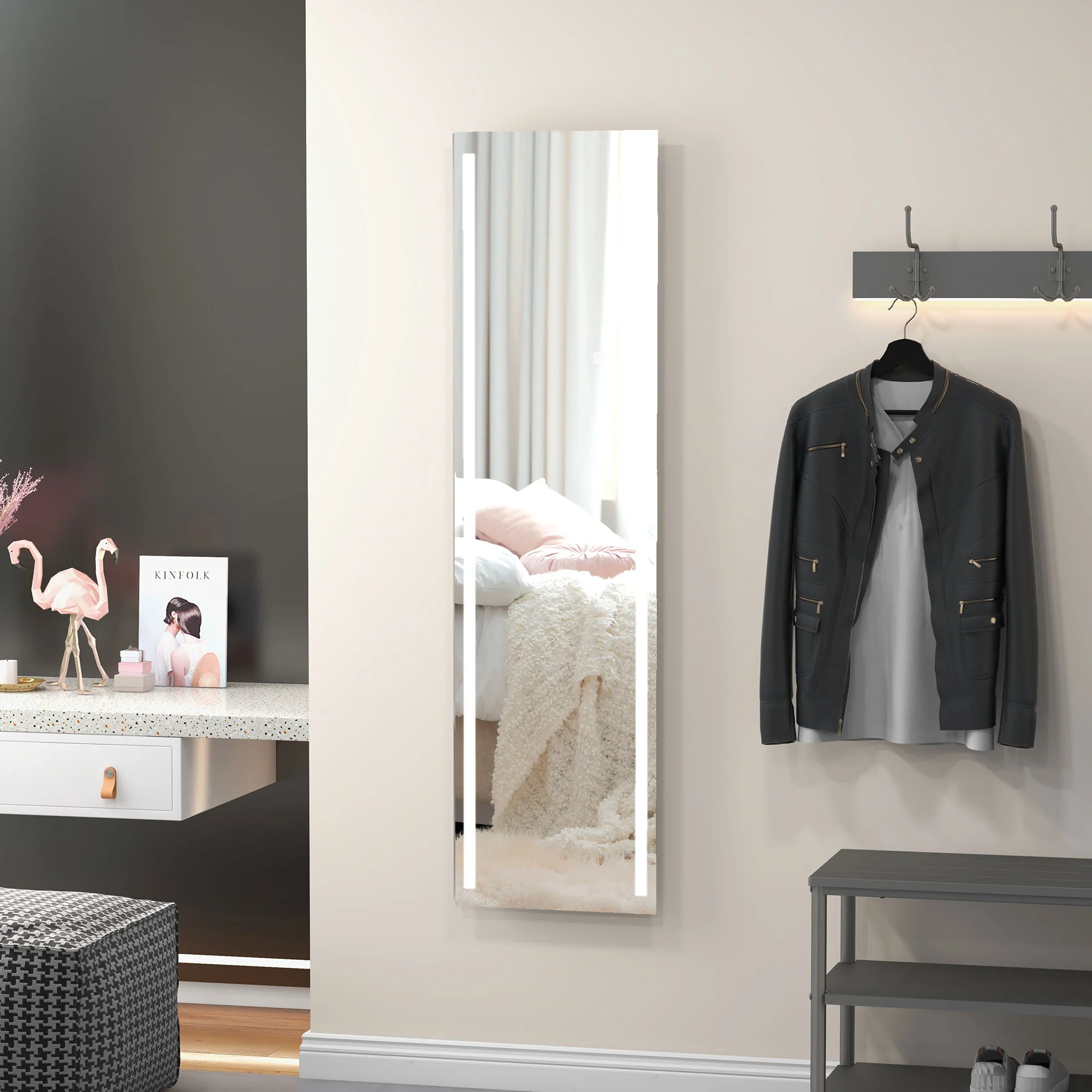 HOMCOM LED Lighted Full Length Mirror Dimmable Full Size Body Mirror for Bedroom - Image 2