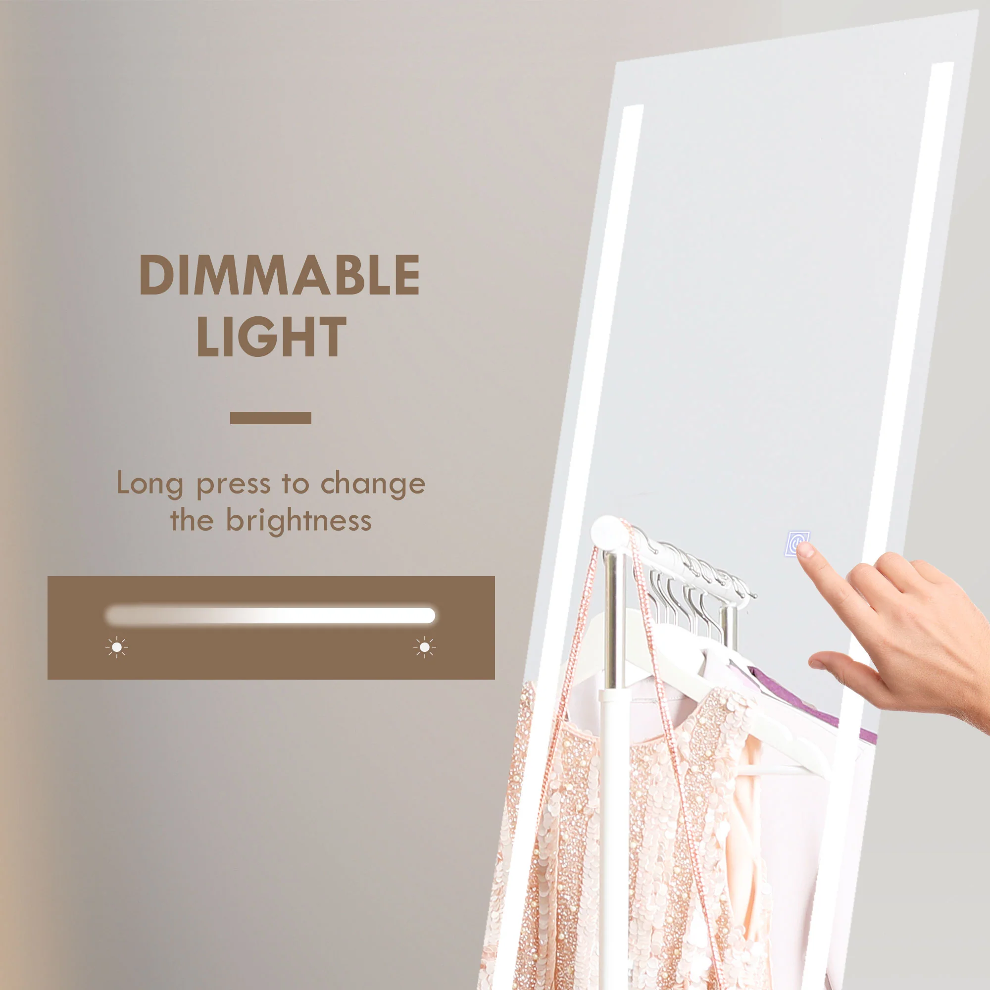 HOMCOM LED Lighted Full Length Mirror Dimmable Full Size Body Mirror for Bedroom - Image 4