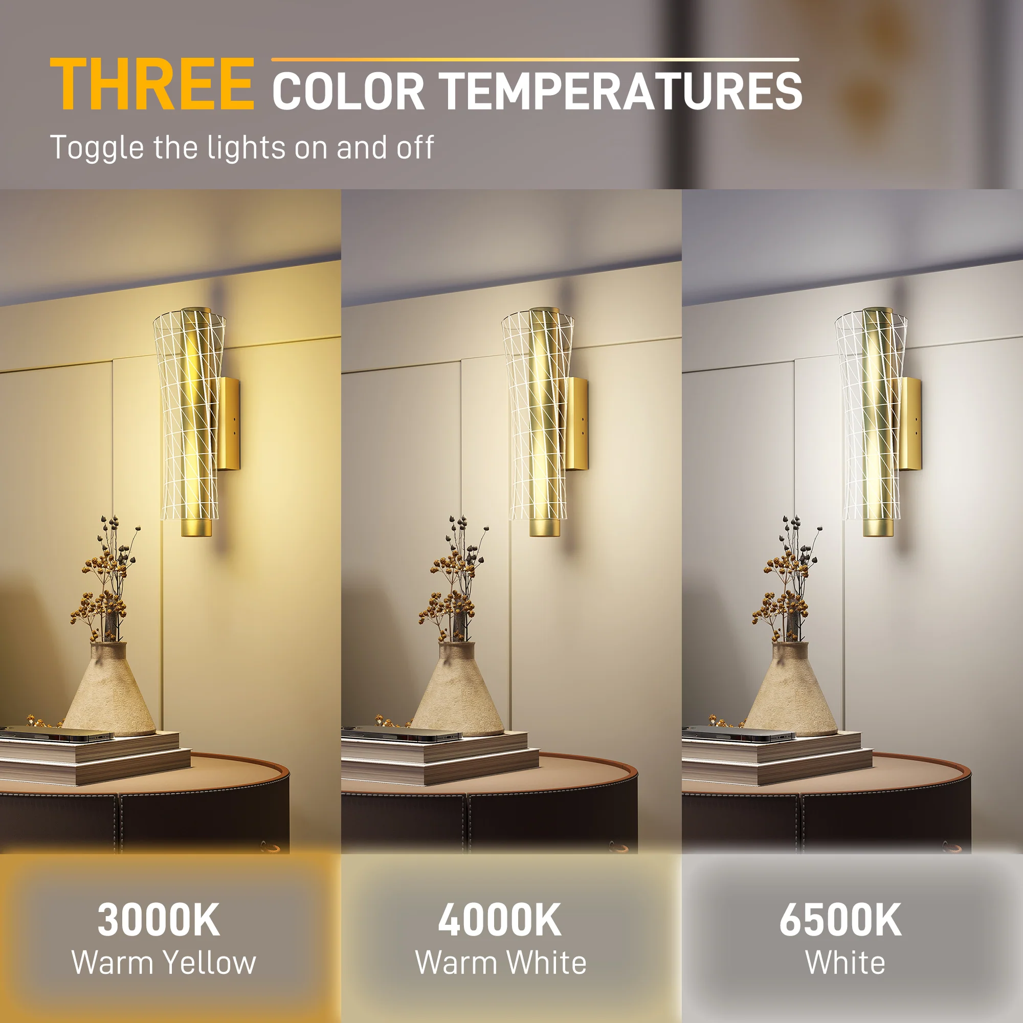 HOMCOM Led Wall Lamp 2 Pack, Modern Indoor Geometric Wall Light, Gold Tone - Image 3