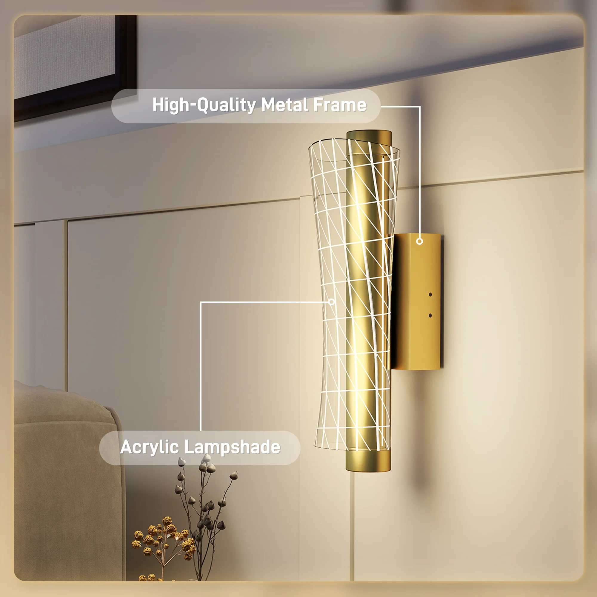 HOMCOM Led Wall Lamp 2 Pack, Modern Indoor Geometric Wall Light, Gold Tone - Image 6