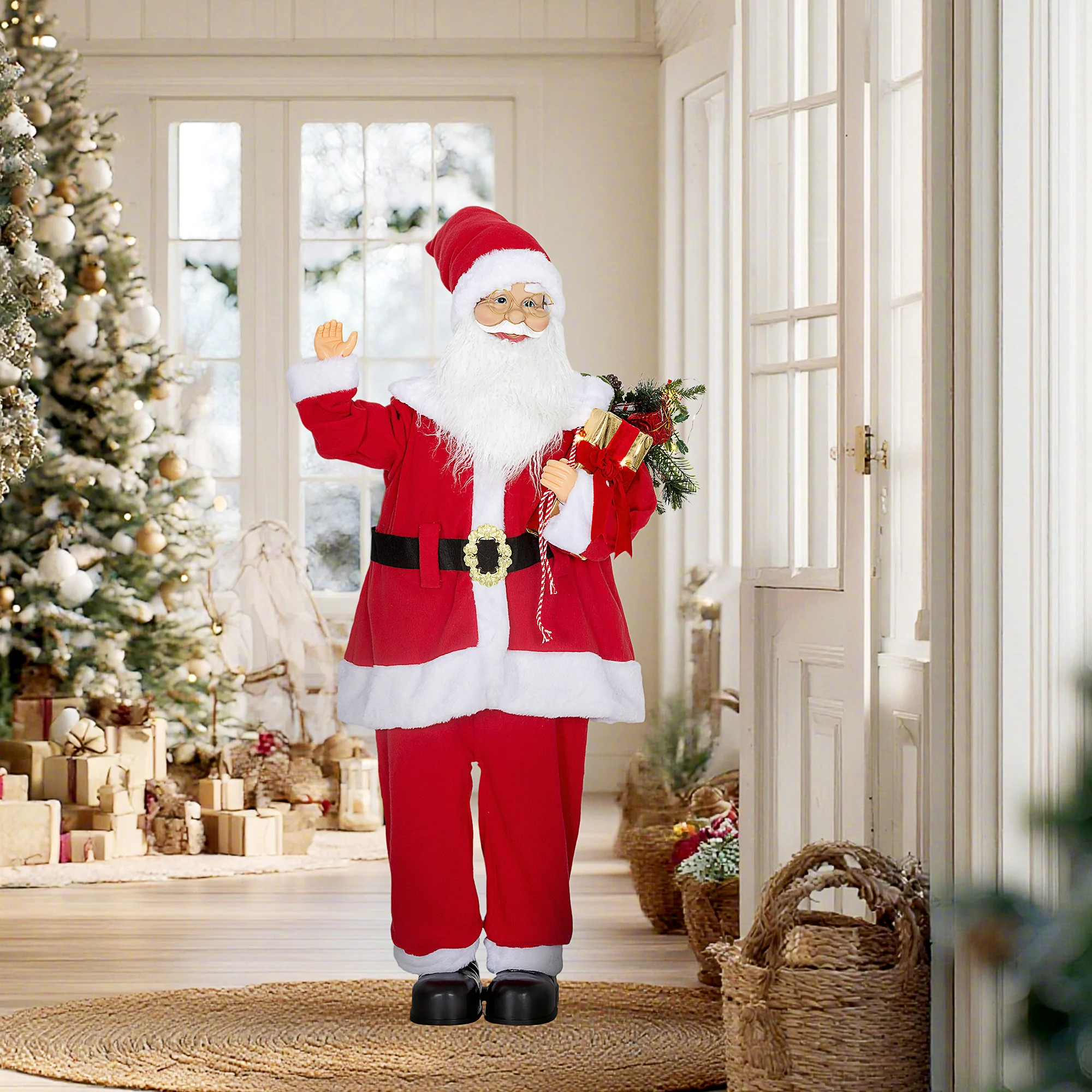 HOMCOM Life Size Animated Santa Claus with Sound Activated for Party - Image 2