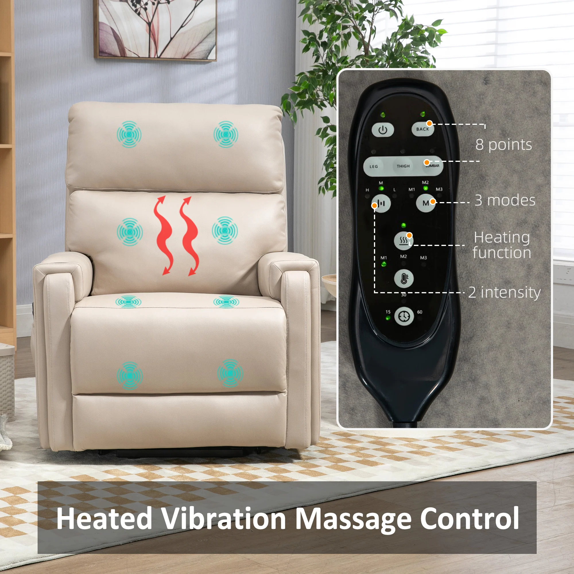 HOMCOM Lift Chair For Living Room, Recliner Chair With Vibration Massage, Heat - Image 4
