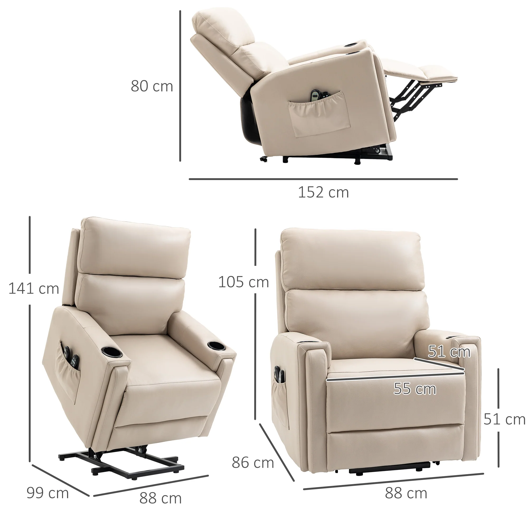 HOMCOM Lift Chair For Living Room, Recliner Chair With Vibration Massage, Heat - Image 5