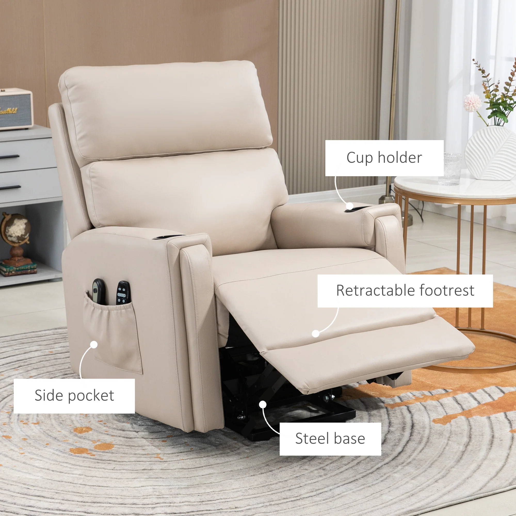 HOMCOM Lift Chair For Living Room, Recliner Chair With Vibration Massage, Heat - Image 8