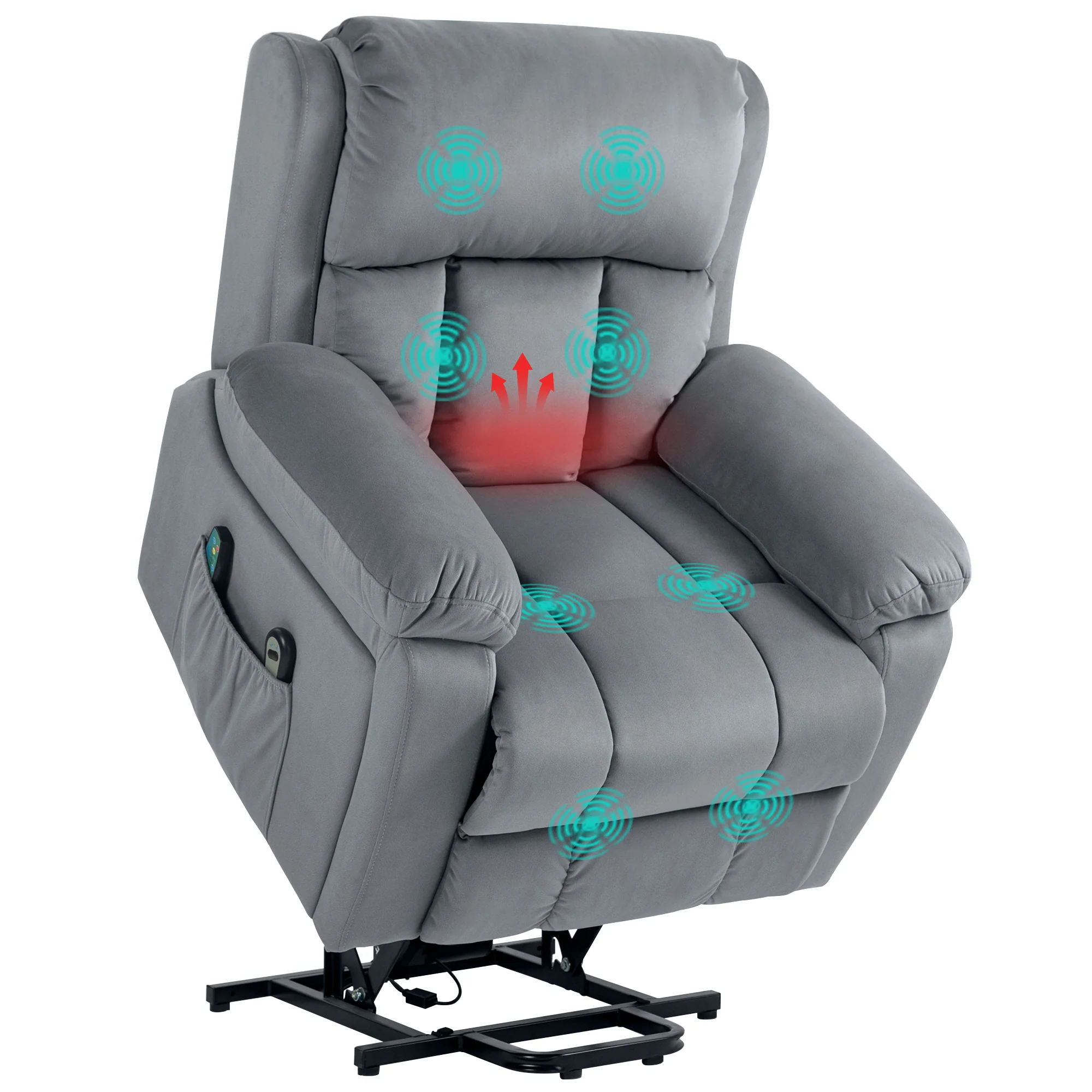 HOMCOM Lift Chair Riser And Recliner Chair With Vibration Massage, Heat, Grey - Image 2