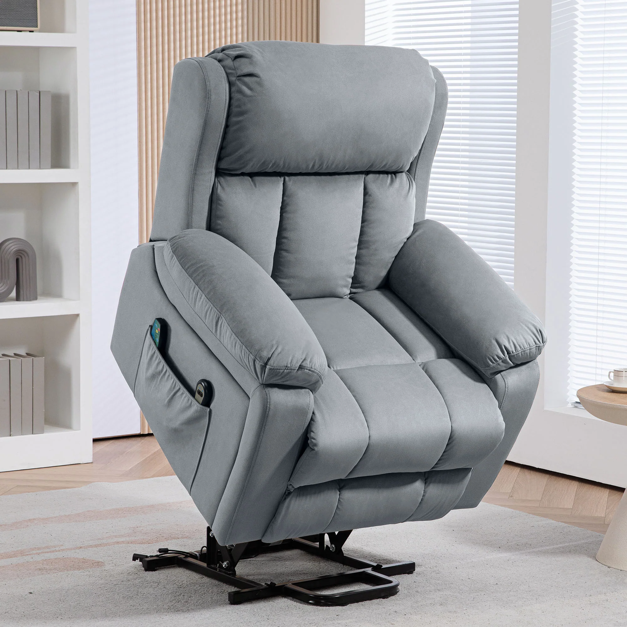 HOMCOM Lift Chair Riser And Recliner Chair With Vibration Massage, Heat, Grey - Image 3