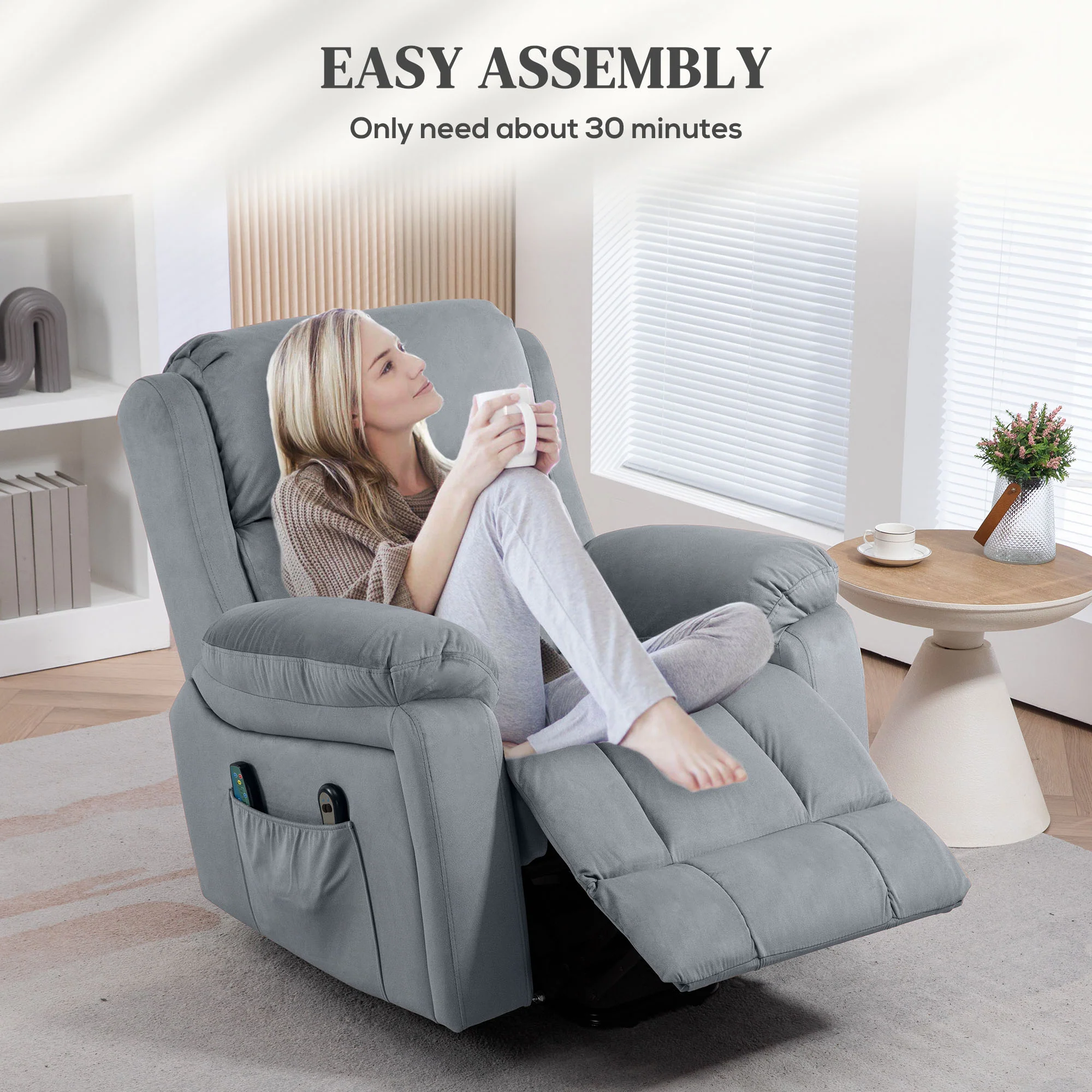 HOMCOM Lift Chair Riser And Recliner Chair With Vibration Massage, Heat, Grey - Image 9