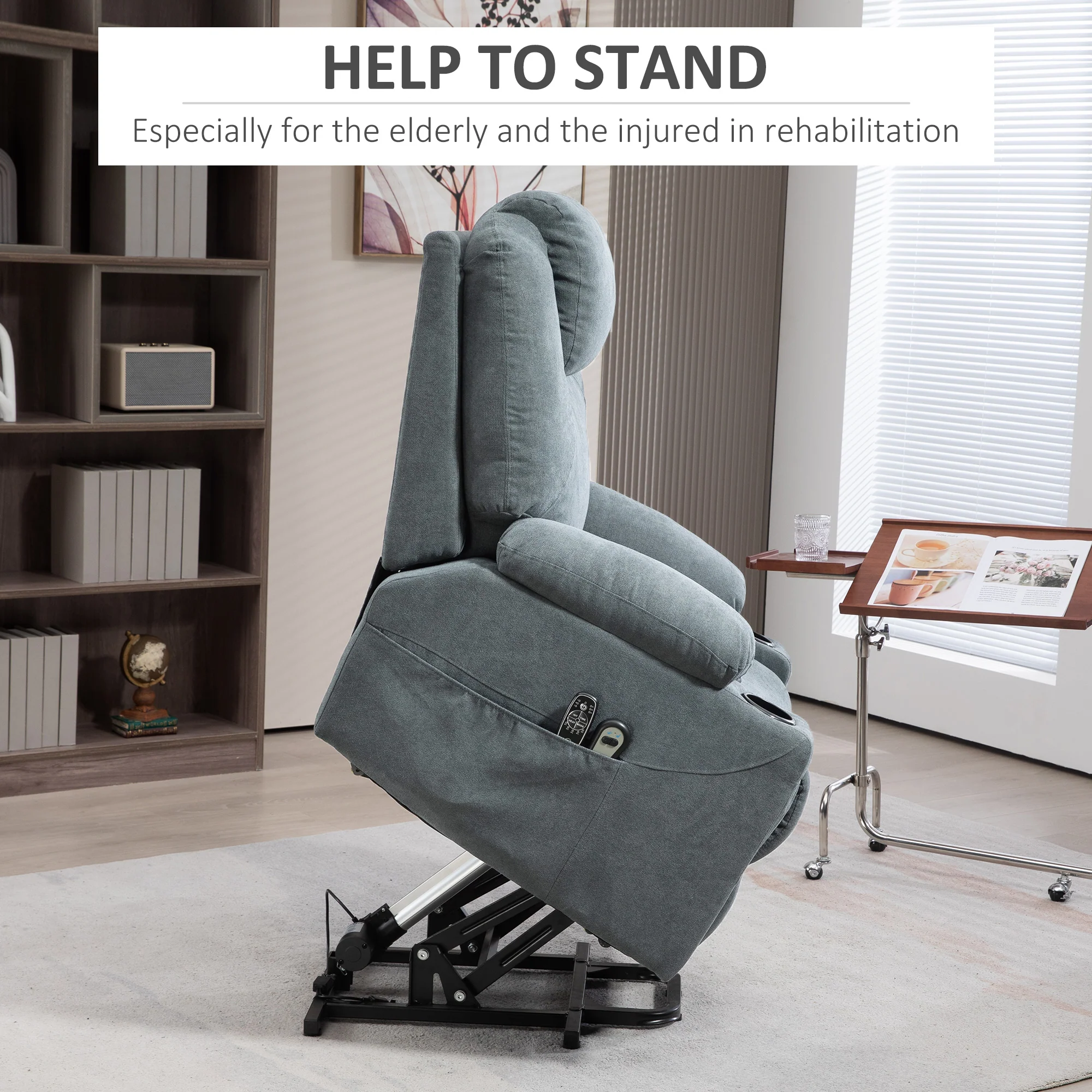 HOMCOM Lift Chair With Vibration Massage, Heat, Easy Assembly, Grey - Image 3