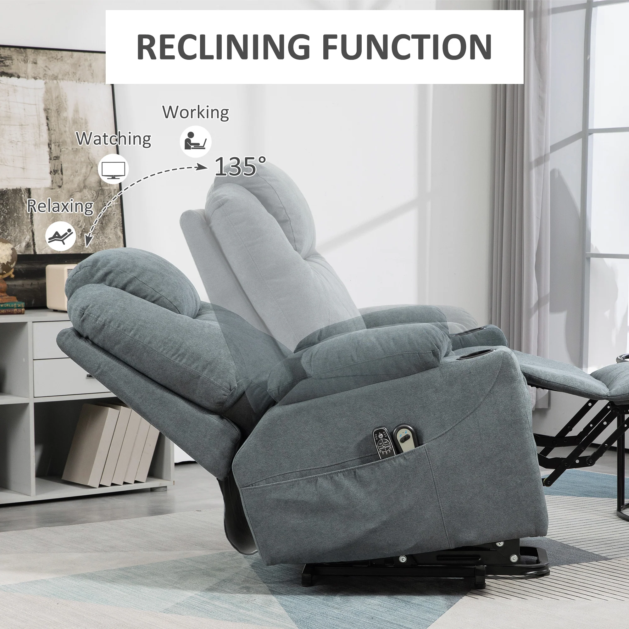 HOMCOM Lift Chair With Vibration Massage, Heat, Easy Assembly, Grey - Image 4