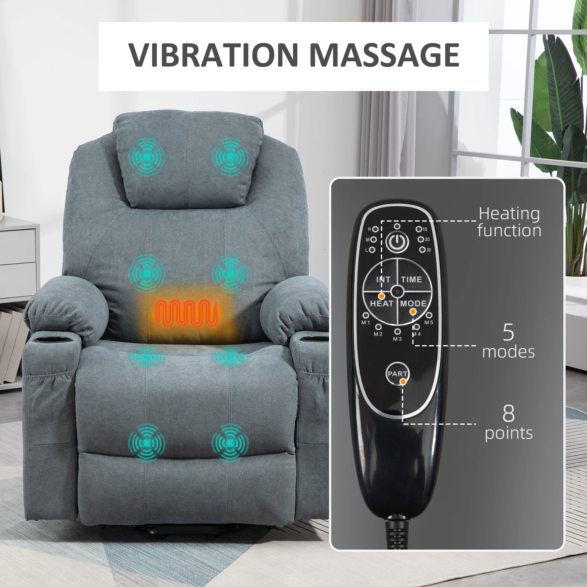 HOMCOM Lift Chair With Vibration Massage, Heat, Easy Assembly, Grey - Image 6