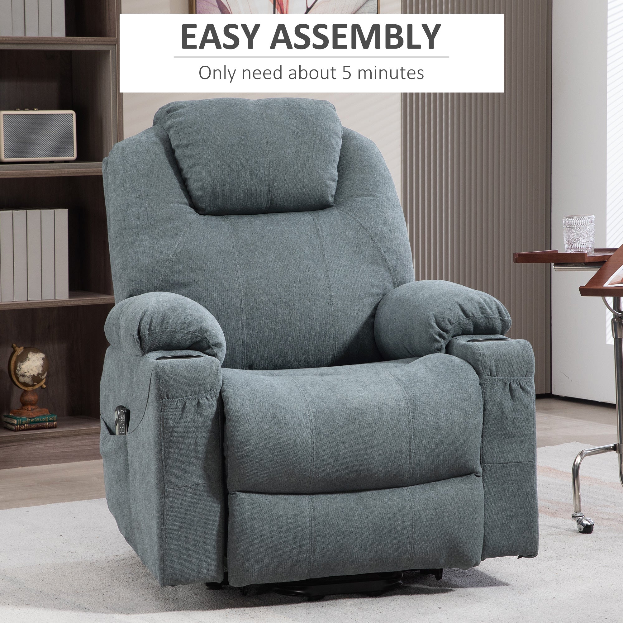 HOMCOM Lift Chair With Vibration Massage, Heat, Easy Assembly, Grey - Image 8