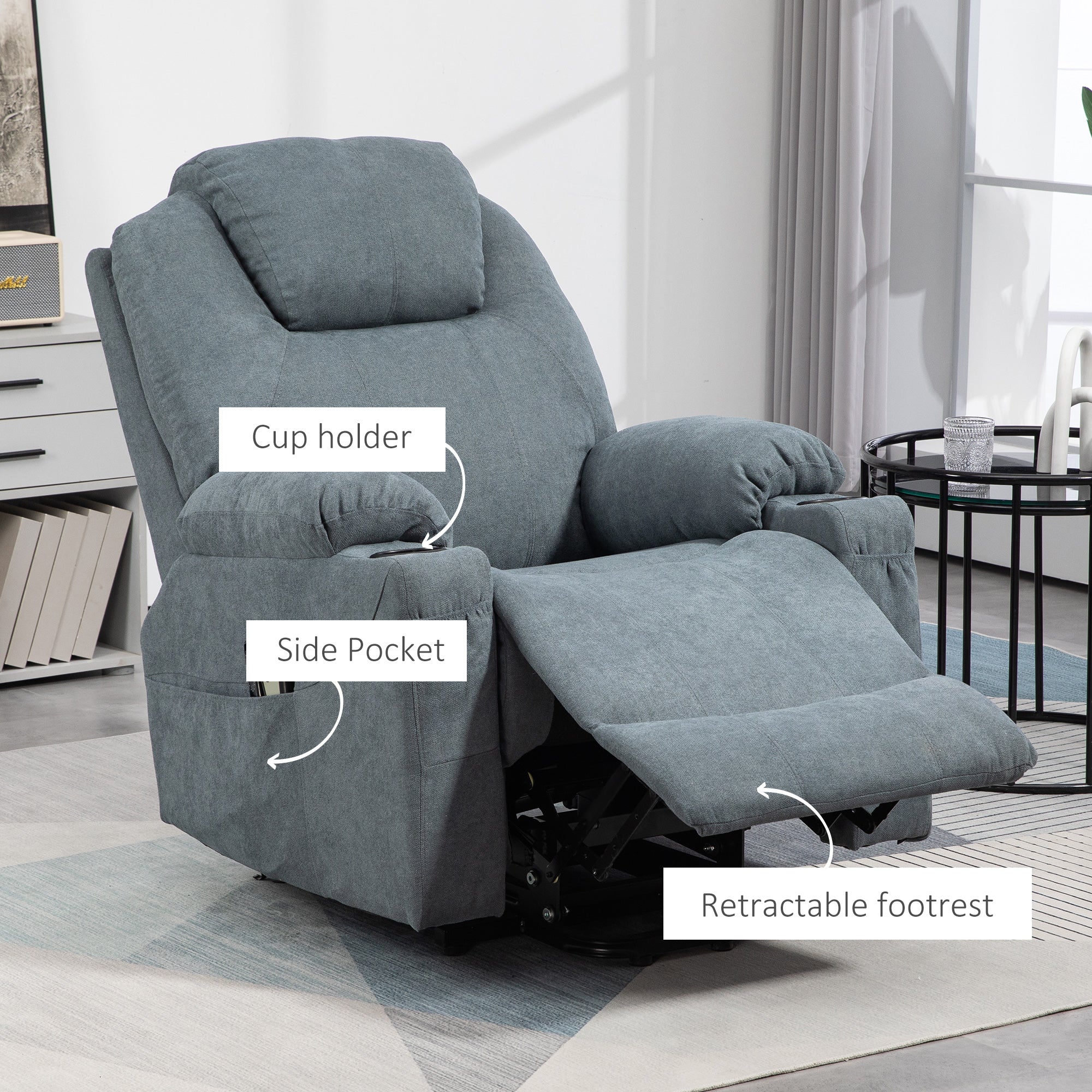 HOMCOM Lift Chair With Vibration Massage, Heat, Easy Assembly, Grey - Image 9