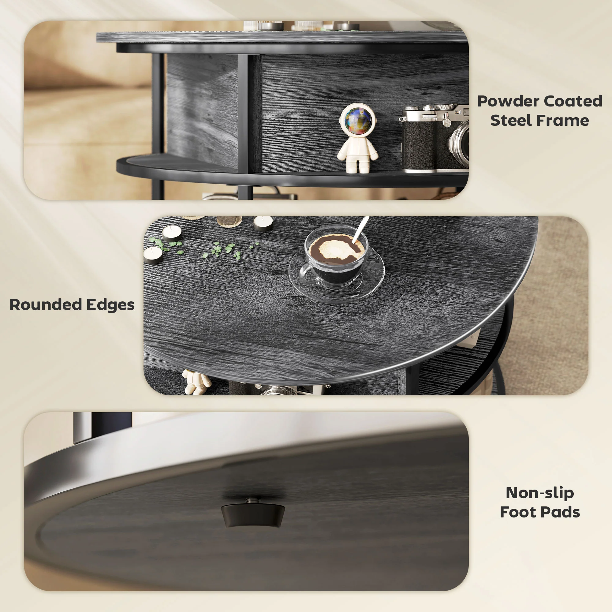 HOMCOM Lift Top Coffee Table, Round Coffee Table With Hidden Storage - Image 15