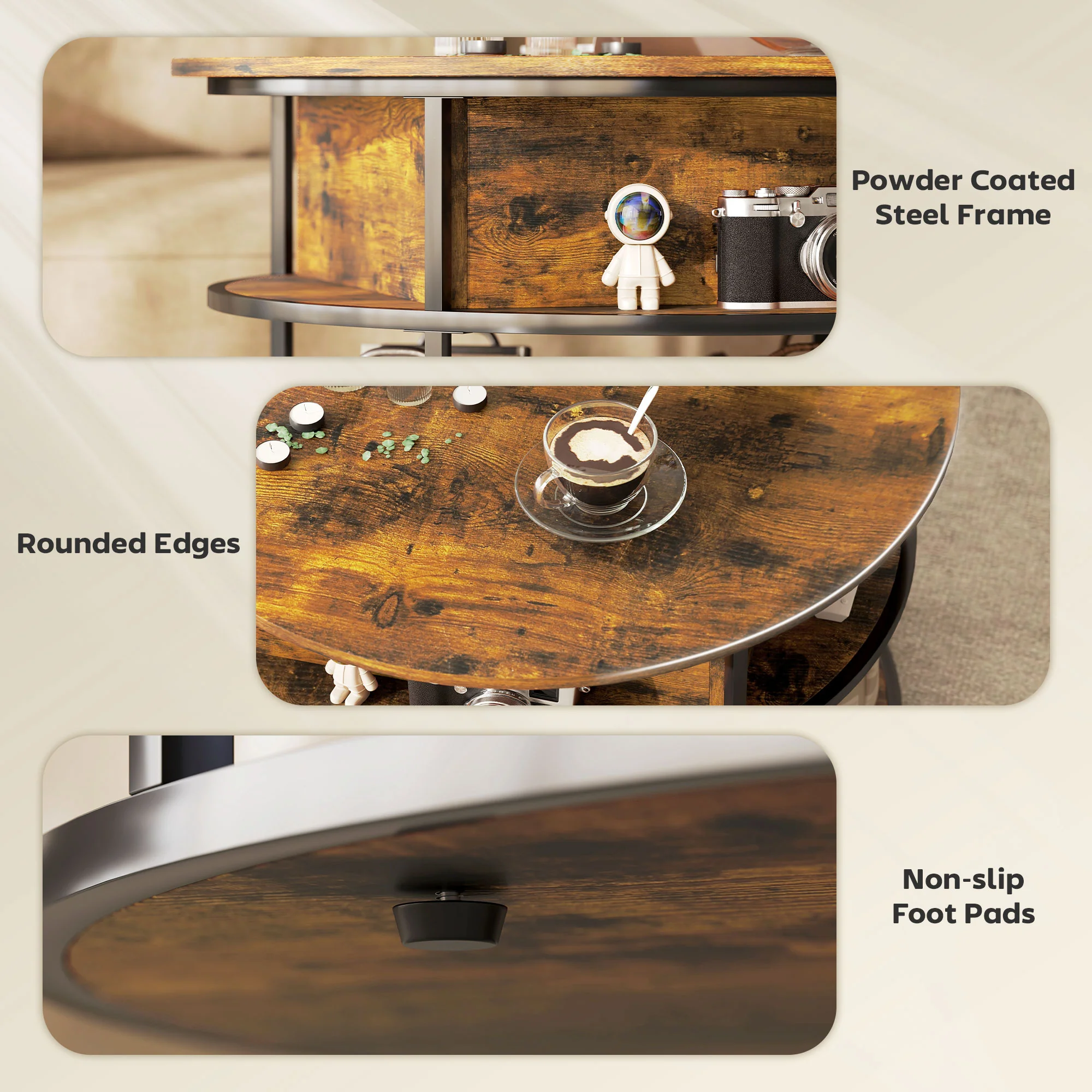 HOMCOM Lift Top Coffee Table, Round Coffee Table With Hidden Storage - Image 6