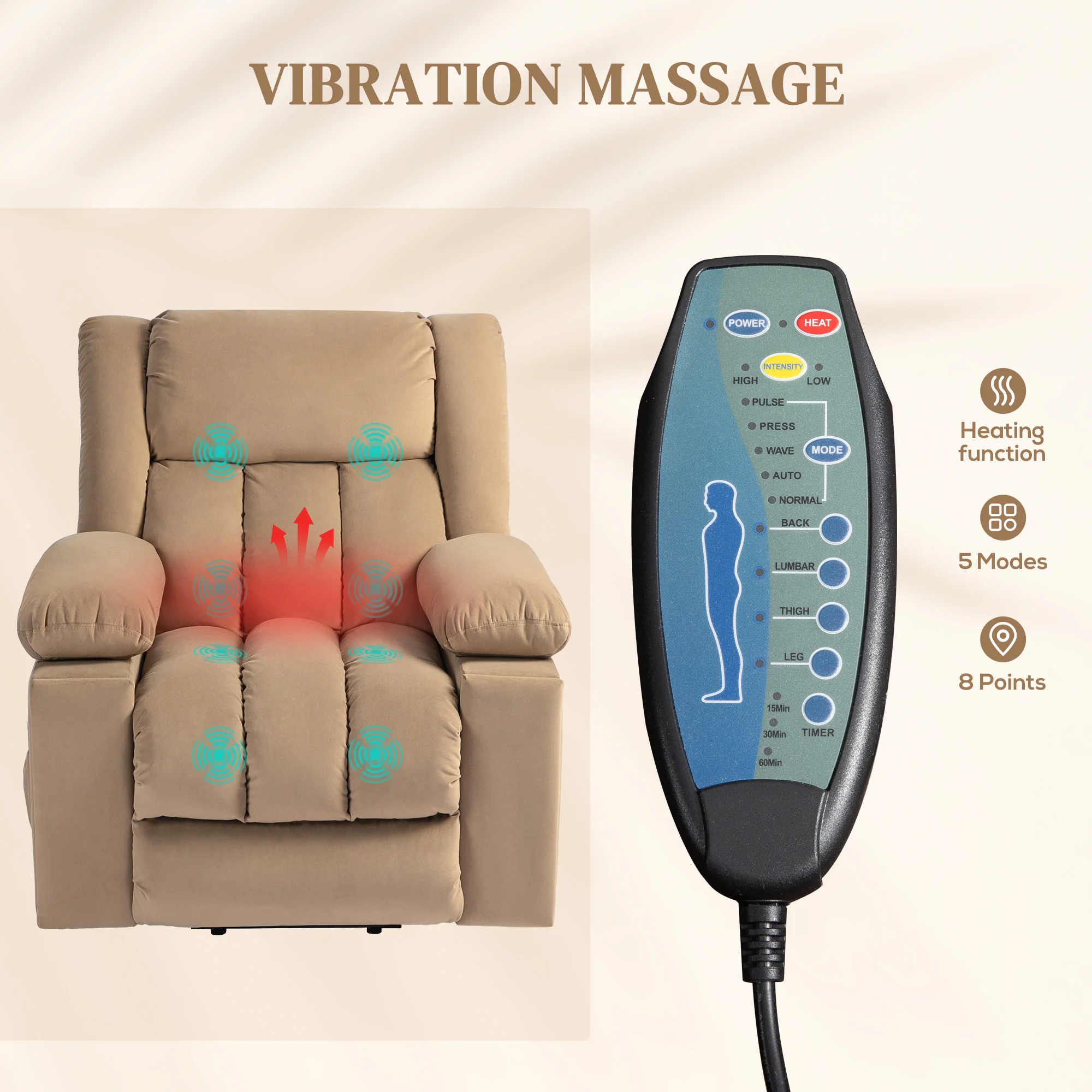 HOMCOM Power Lift Recliner Chair With Vibration Massage, USB - Image 4