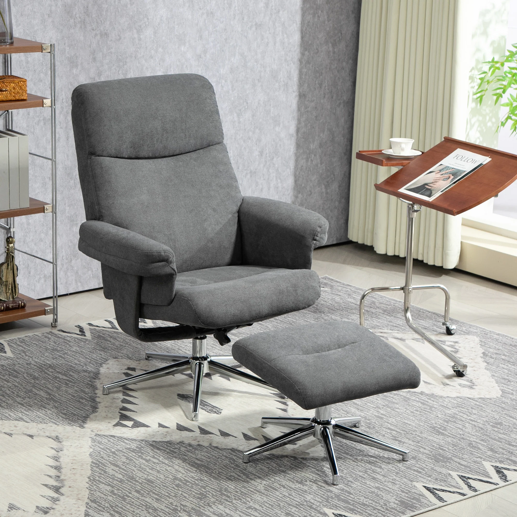 HOMCOM Recliner Chair With Footstool With Adjustable Back - Brown/Charcoal Grey - Image 11