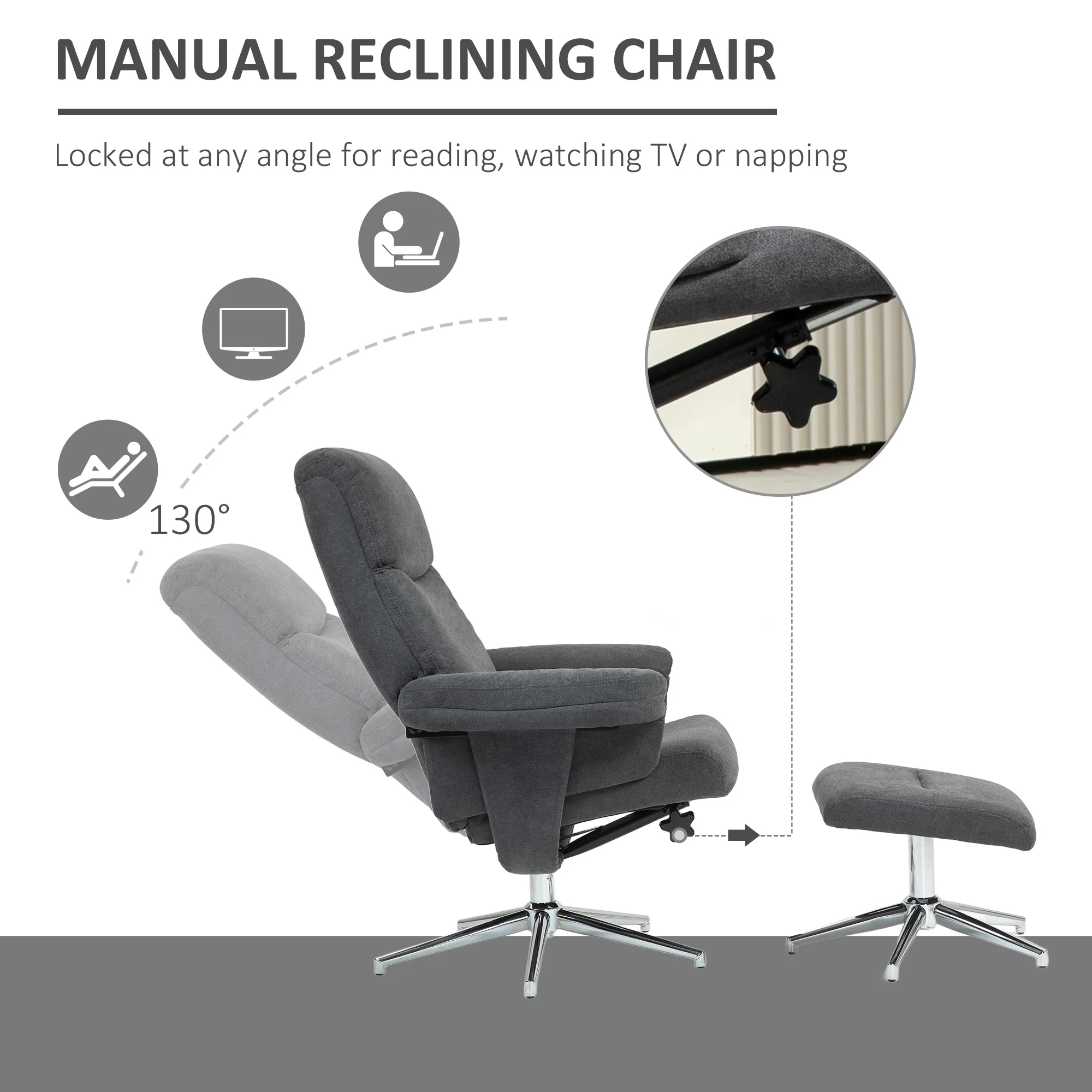 HOMCOM Recliner Chair With Footstool With Adjustable Back - Brown/Charcoal Grey - Image 12