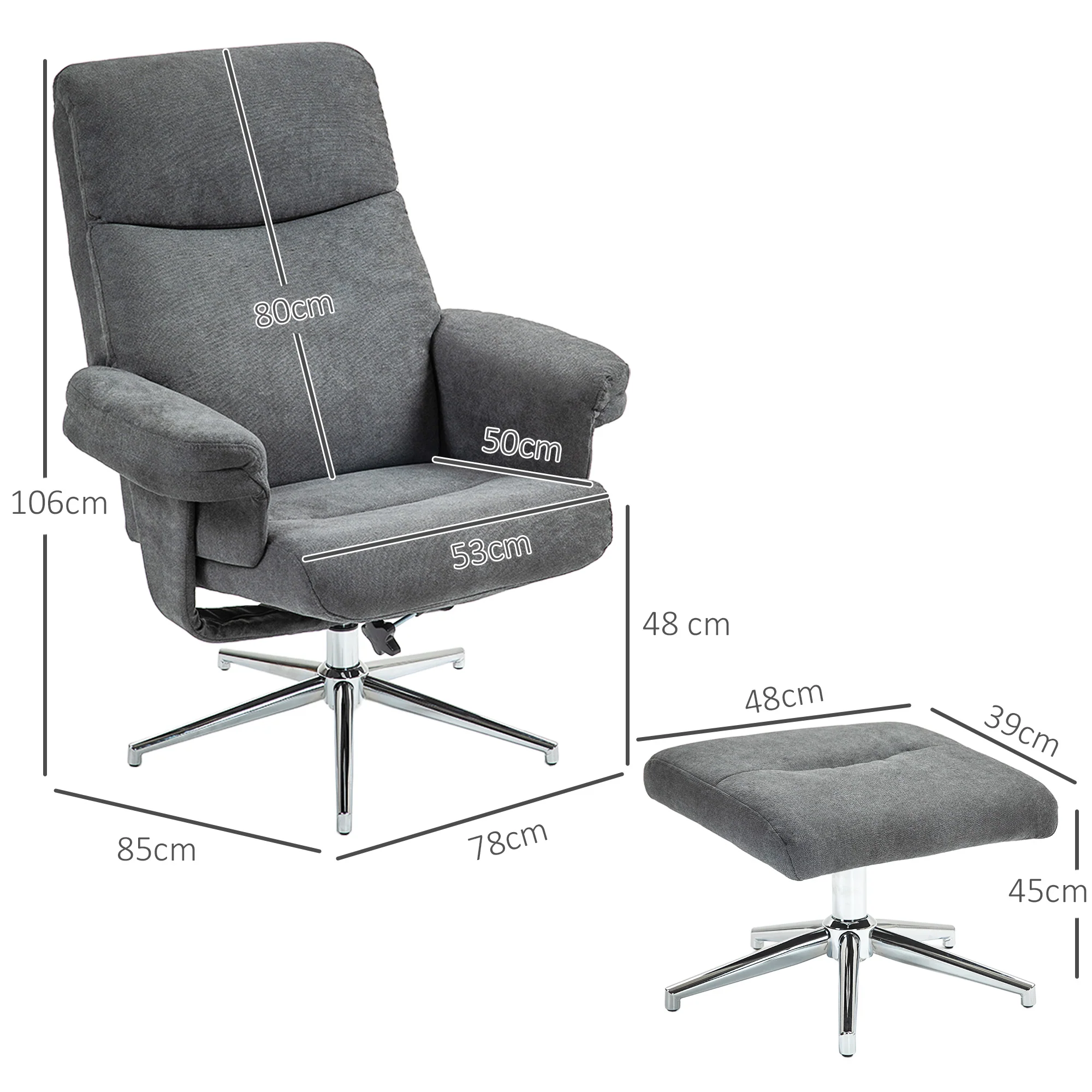 HOMCOM Recliner Chair With Footstool With Adjustable Back - Brown/Charcoal Grey - Image 14