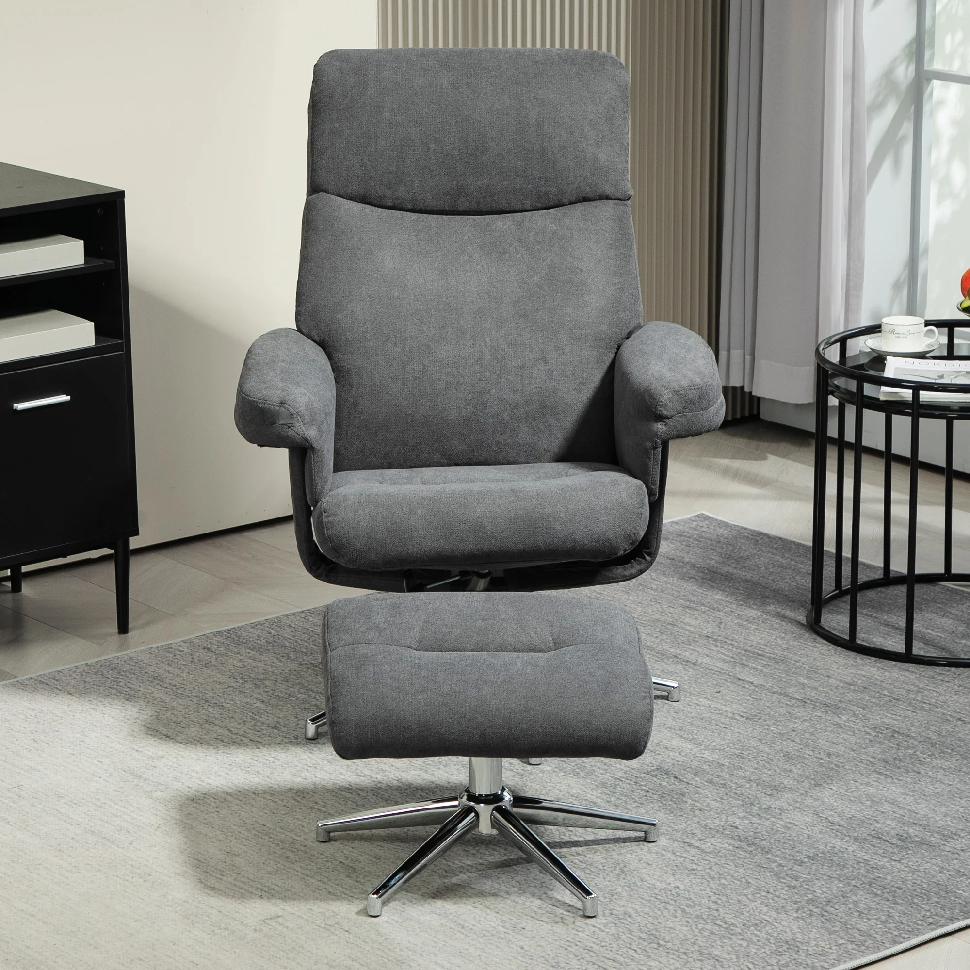 HOMCOM Recliner Chair With Footstool With Adjustable Back - Brown/Charcoal Grey - Image 16
