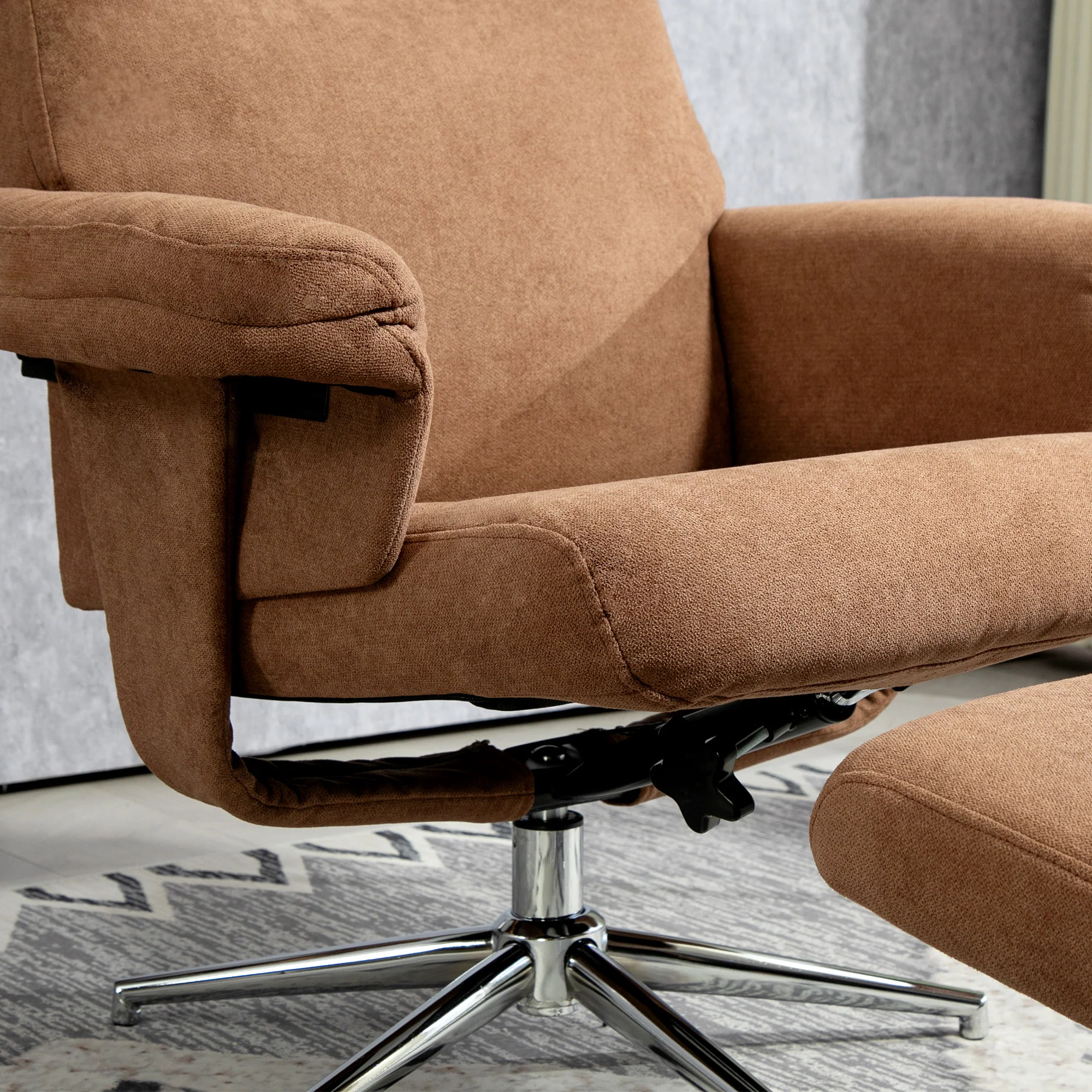 HOMCOM Recliner Chair With Footstool With Adjustable Back - Brown/Charcoal Grey - Image 9