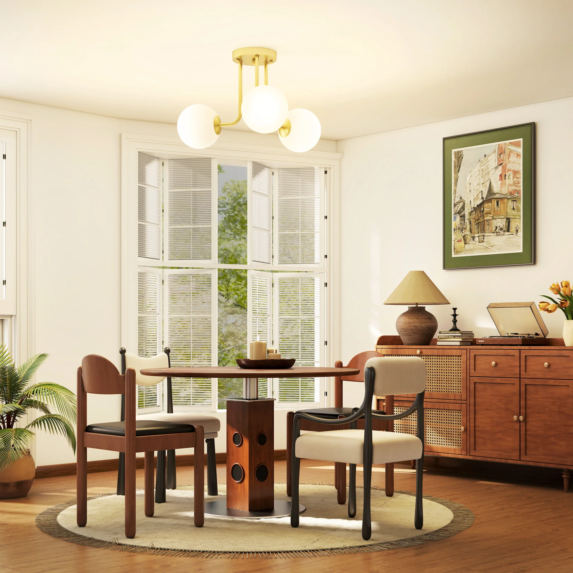 HOMCOM Light Fixture With 3-Light Globe Shades, Modern Ceiling Light, Gold - Image 2