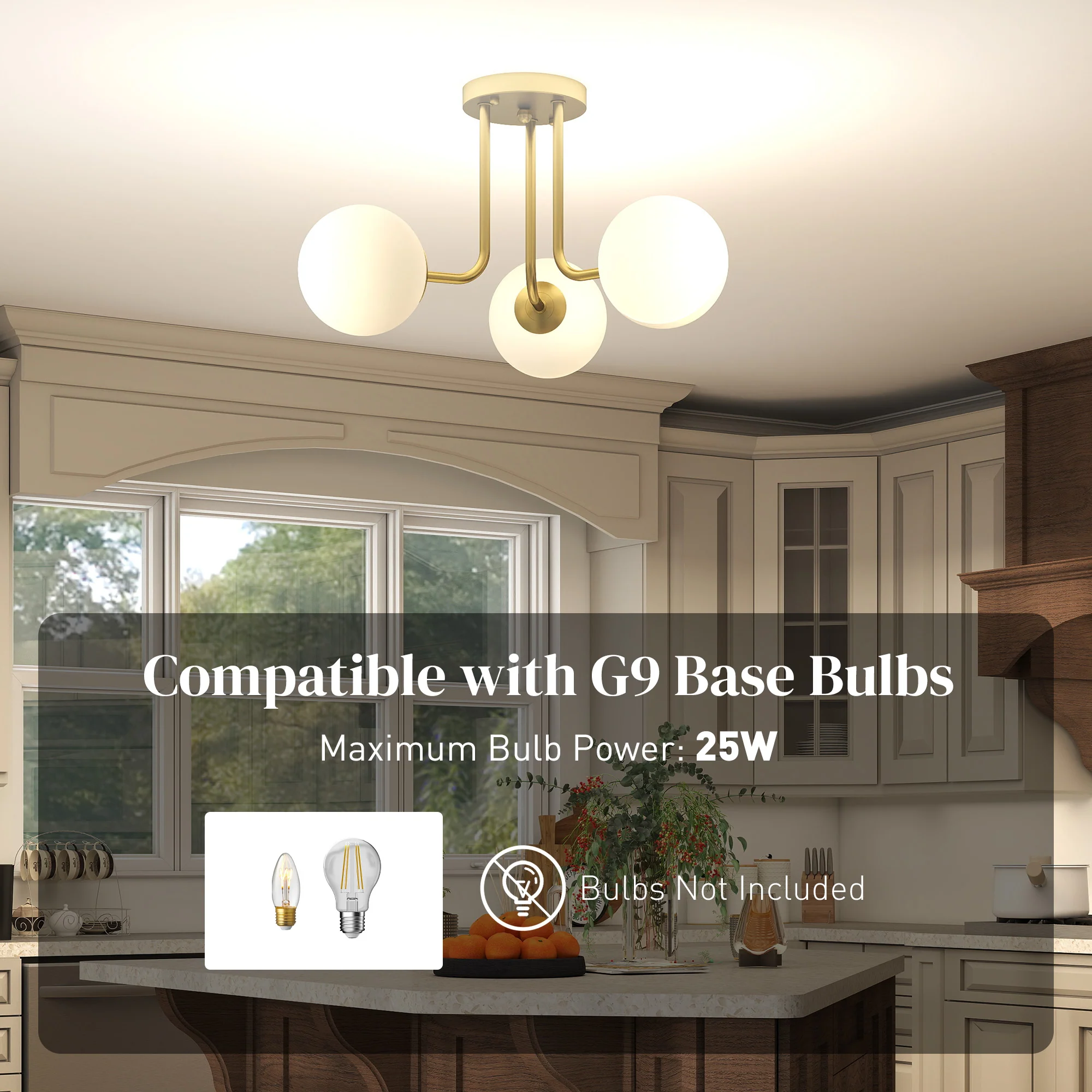 HOMCOM Light Fixture With 3-Light Globe Shades, Modern Ceiling Light, Gold - Image 4