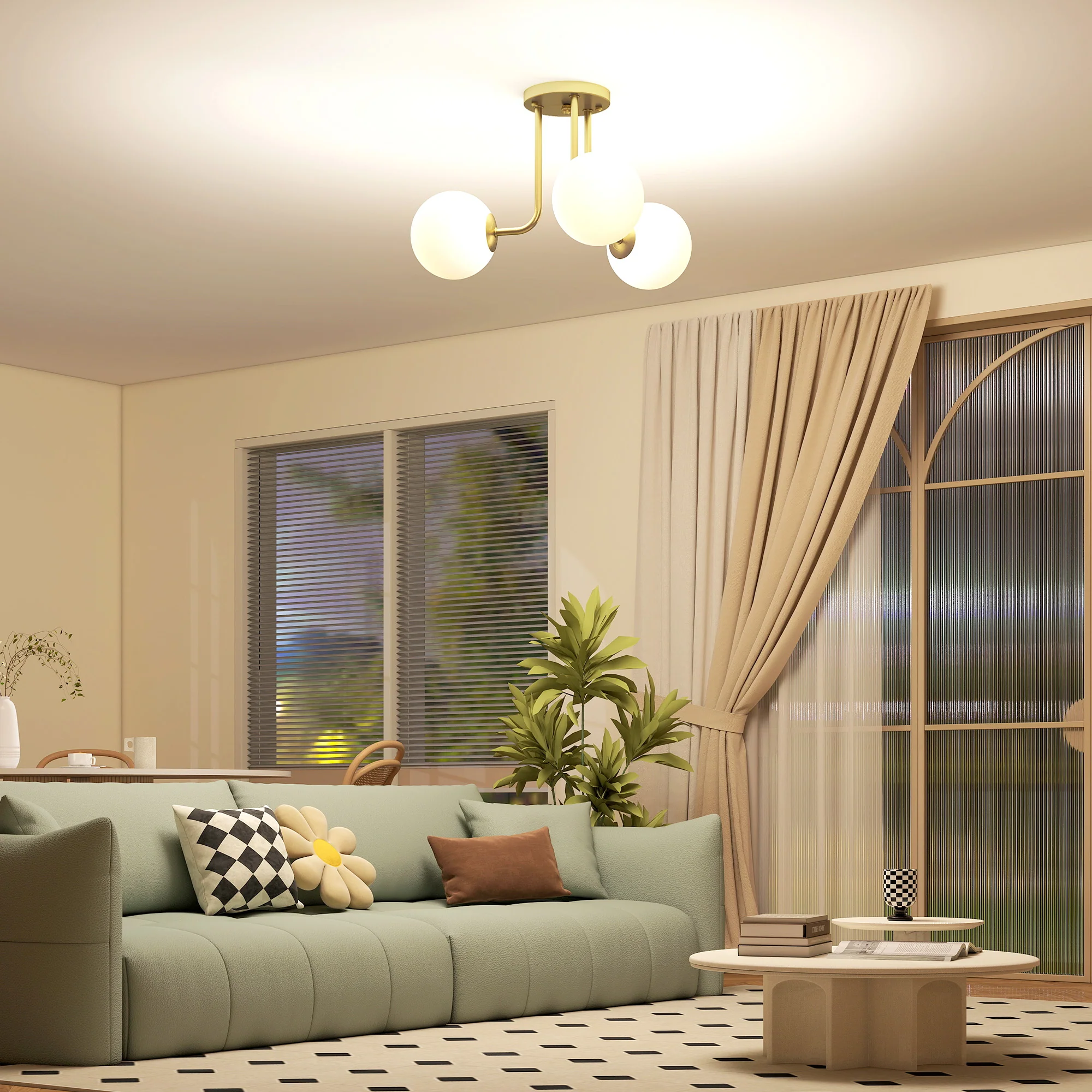 HOMCOM Light Fixture With 3-Light Globe Shades, Modern Ceiling Light, Gold - Image 6