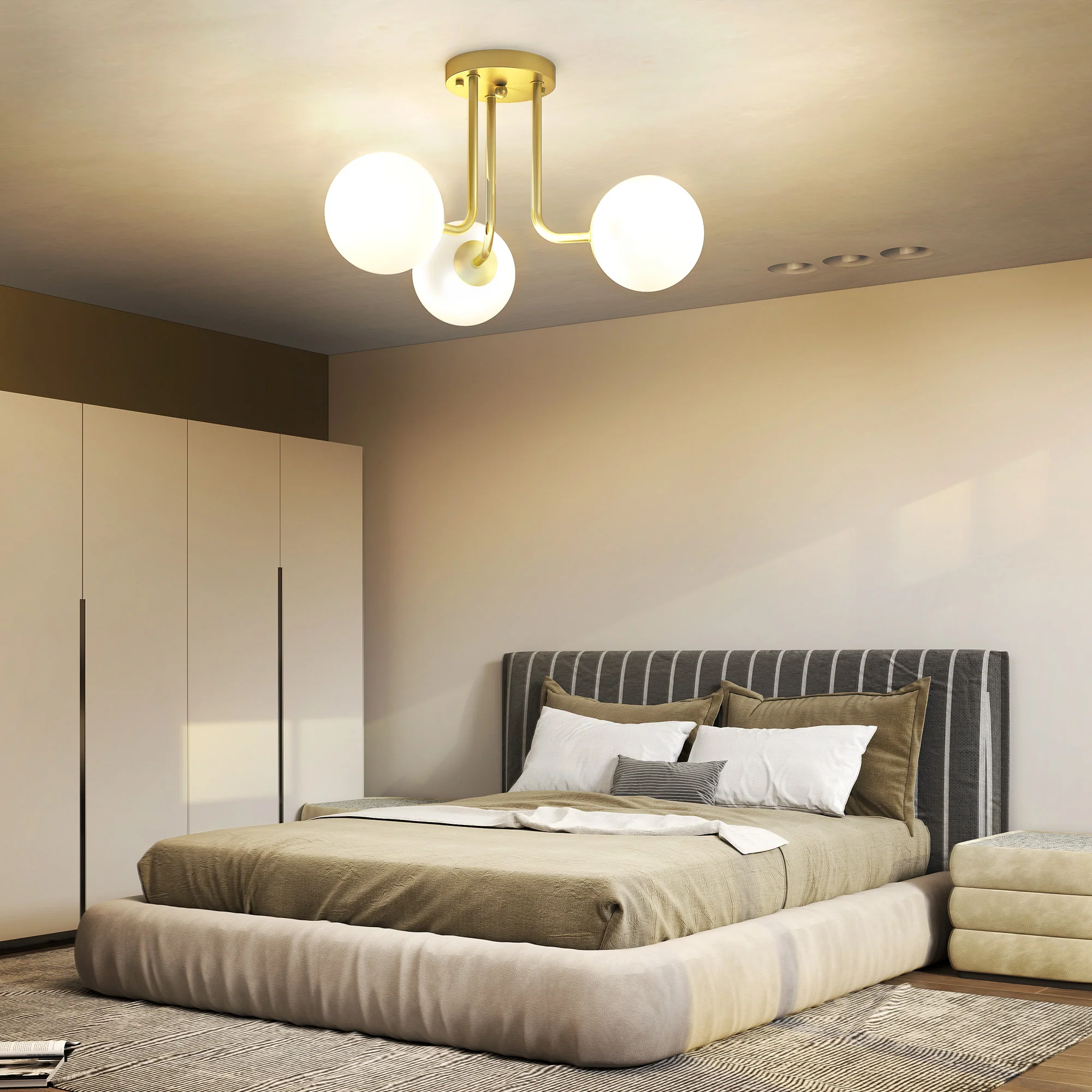 HOMCOM Light Fixture With 3-Light Globe Shades, Modern Ceiling Light, Gold - Image 7