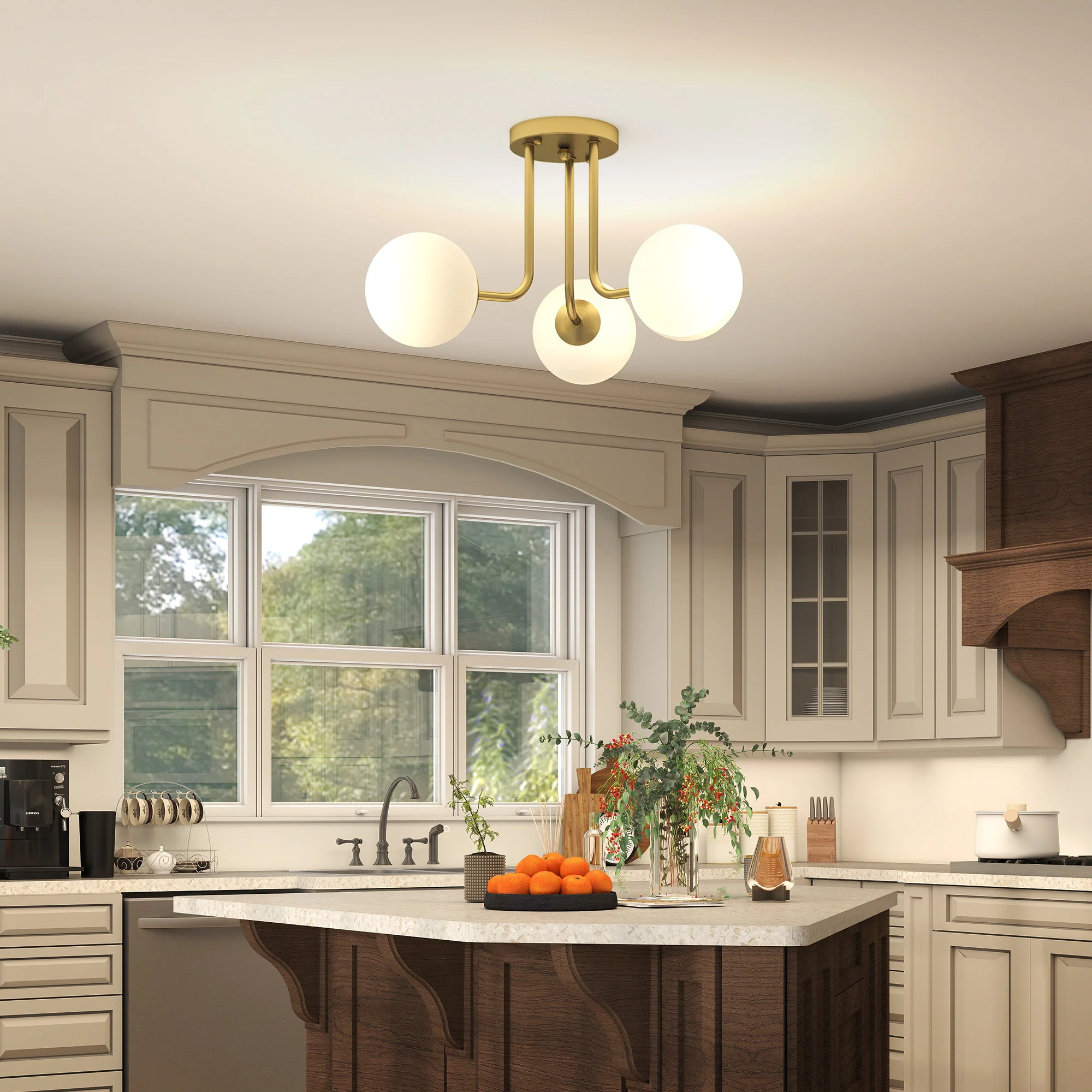 HOMCOM Light Fixture With 3-Light Globe Shades, Modern Ceiling Light, Gold - Image 9