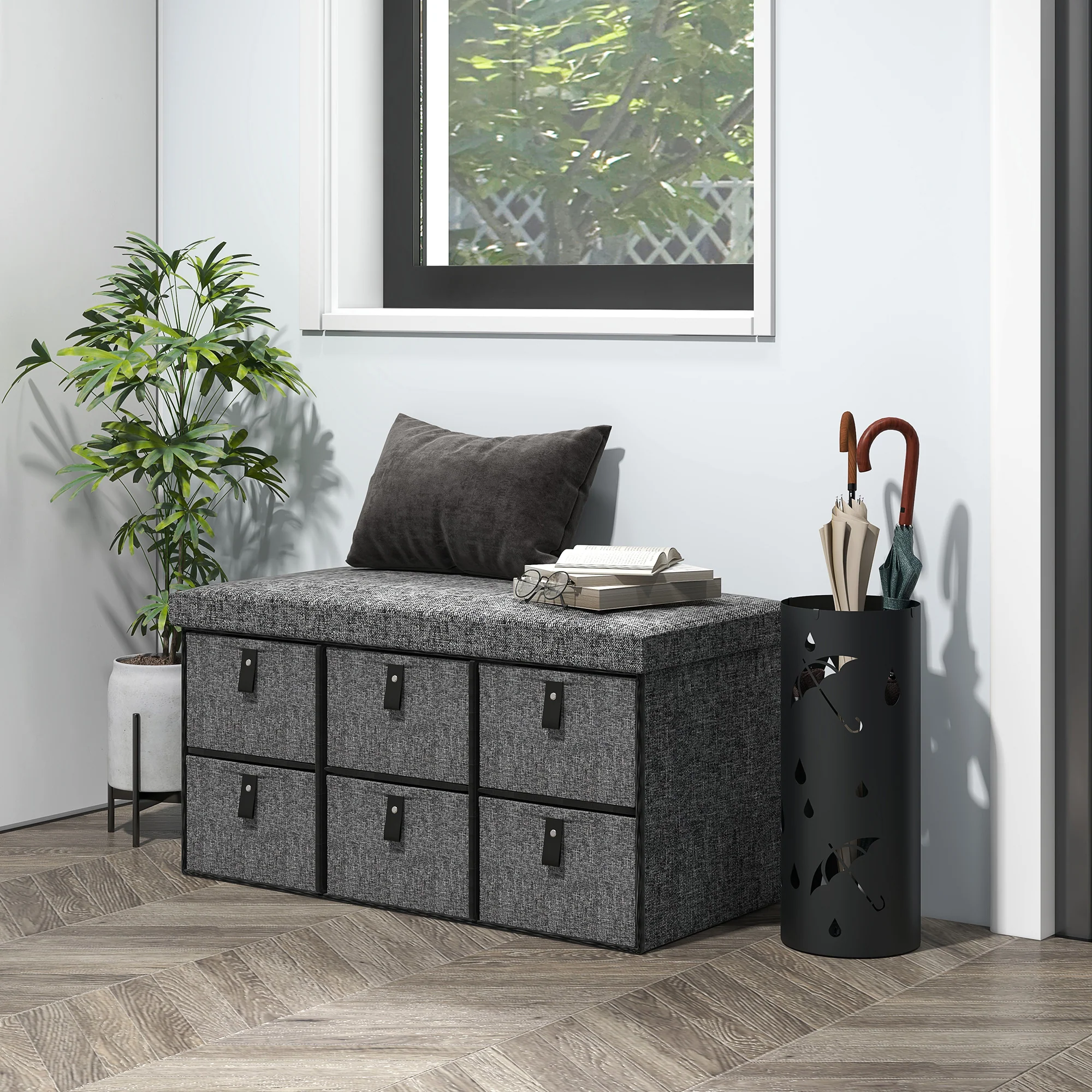 HOMCOM Shoe Bench With Seat, Shoe Storage Bench With Fabric Drawers - Image 11