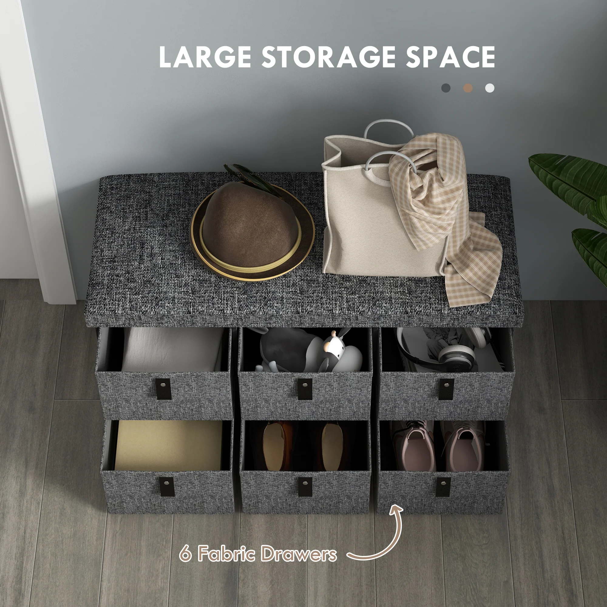 HOMCOM Shoe Bench With Seat, Shoe Storage Bench With Fabric Drawers - Image 13