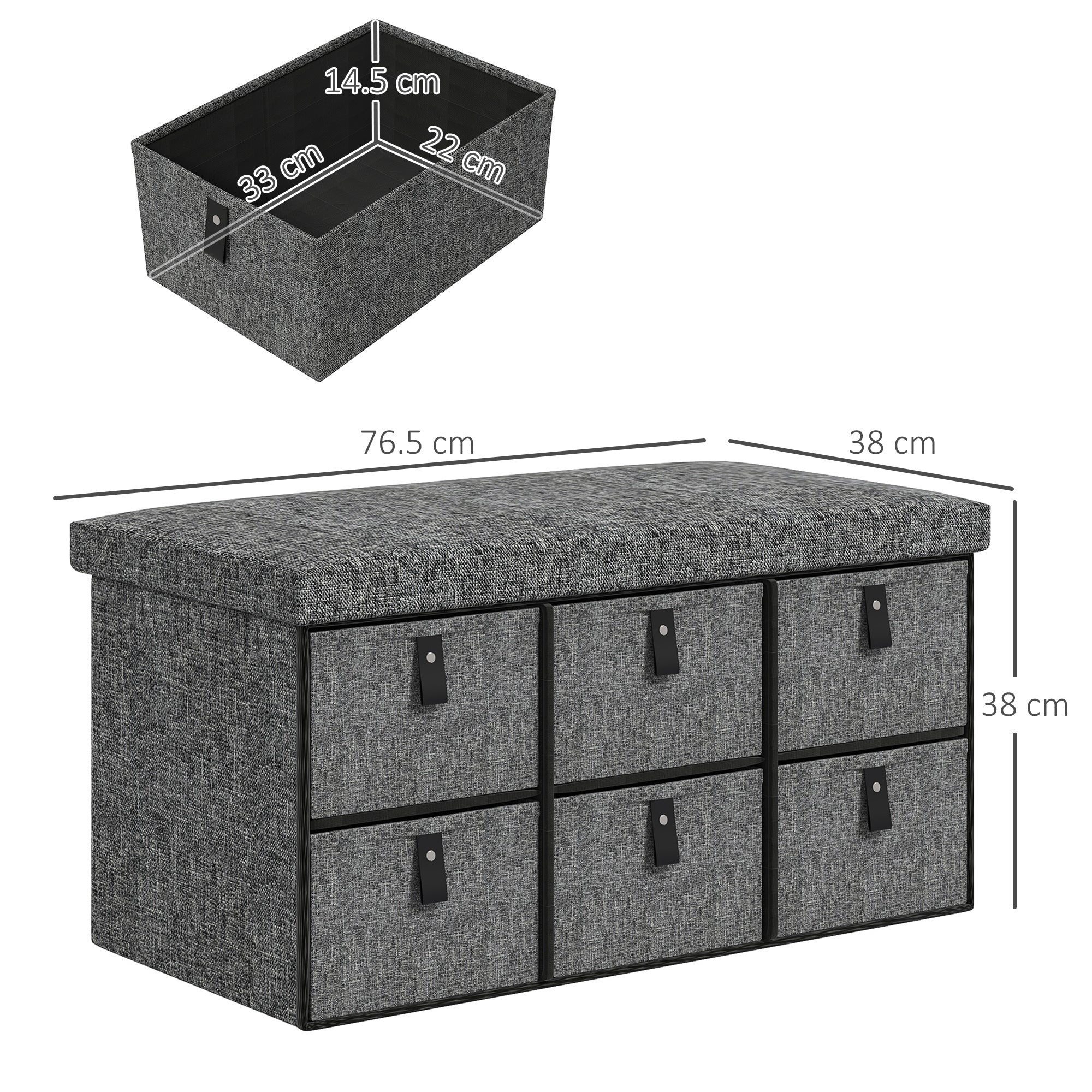 HOMCOM Shoe Bench With Seat, Shoe Storage Bench With Fabric Drawers - Image 14