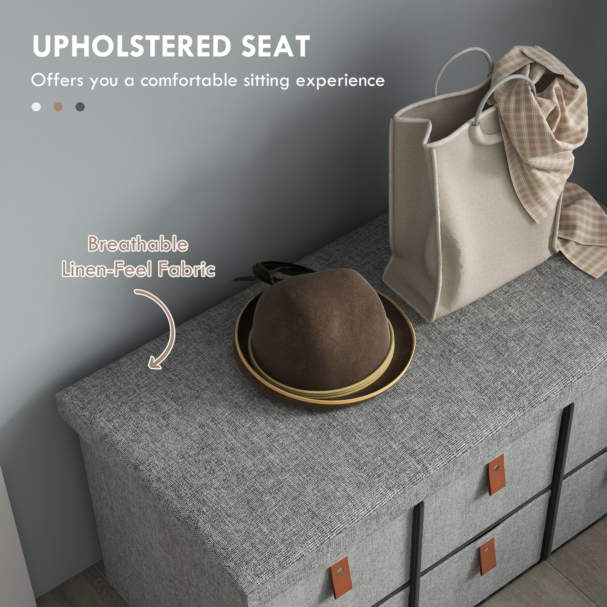 HOMCOM Shoe Bench With Seat, Shoe Storage Bench With Fabric Drawers - Image 3