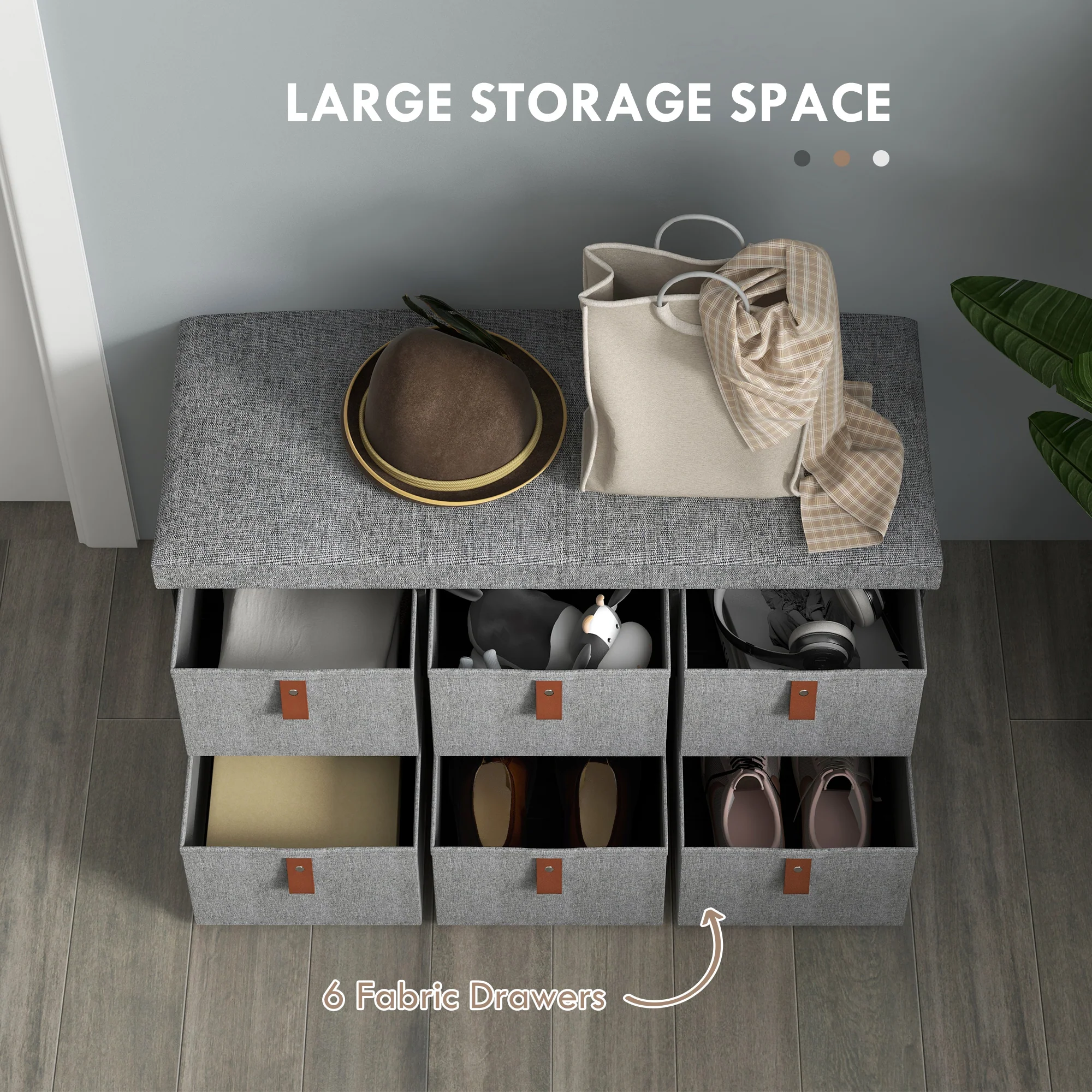 HOMCOM Shoe Bench With Seat, Shoe Storage Bench With Fabric Drawers - Image 4