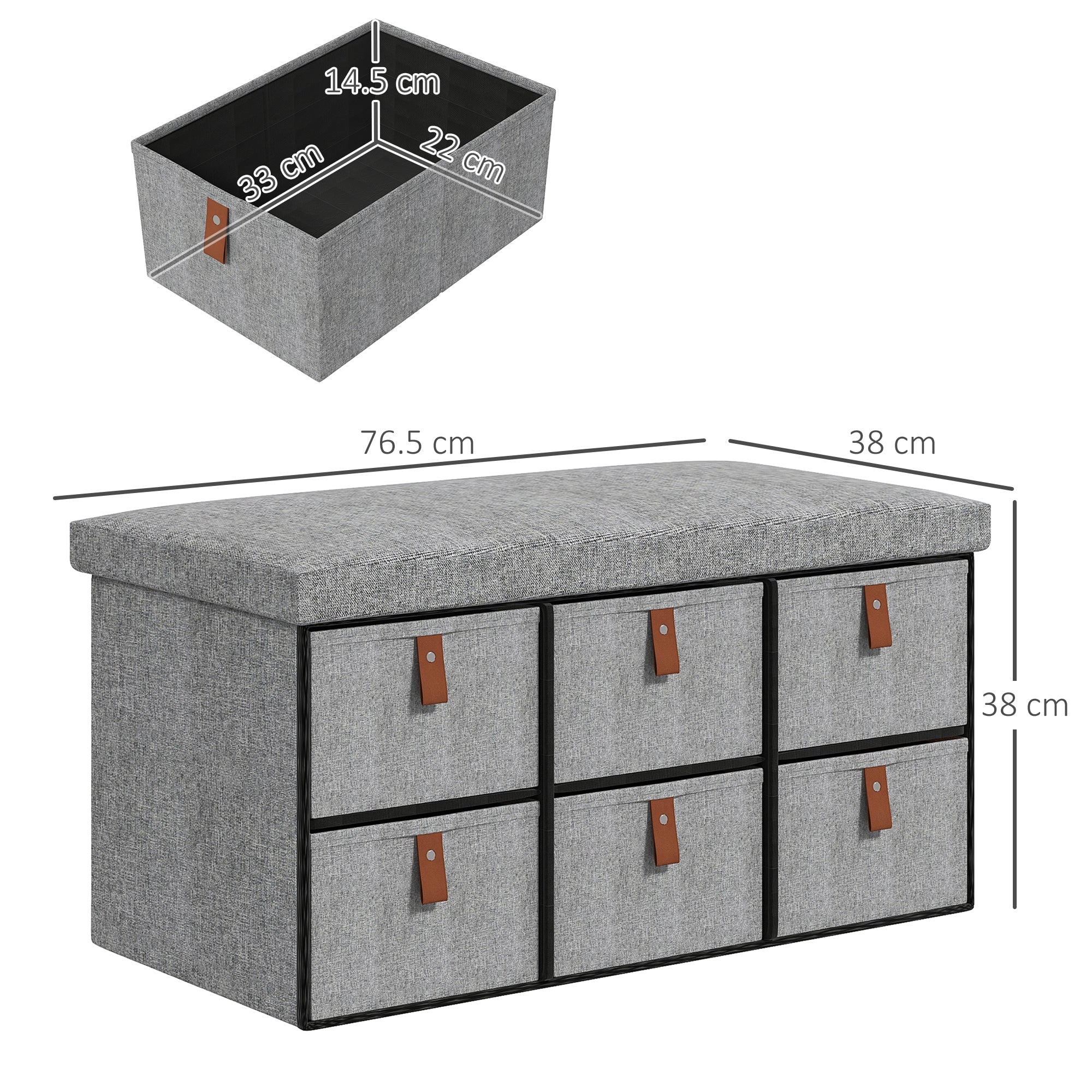 HOMCOM Shoe Bench With Seat, Shoe Storage Bench With Fabric Drawers - Image 5