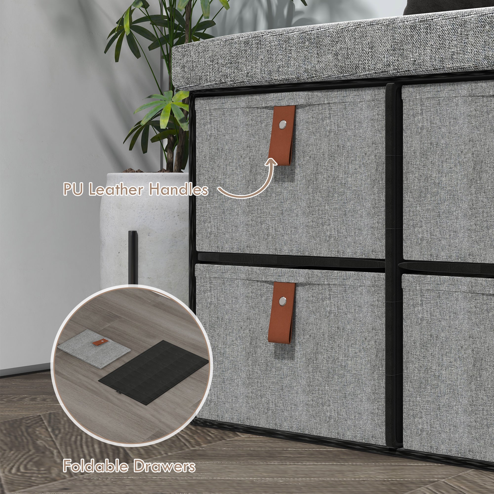 HOMCOM Shoe Bench With Seat, Shoe Storage Bench With Fabric Drawers - Image 6