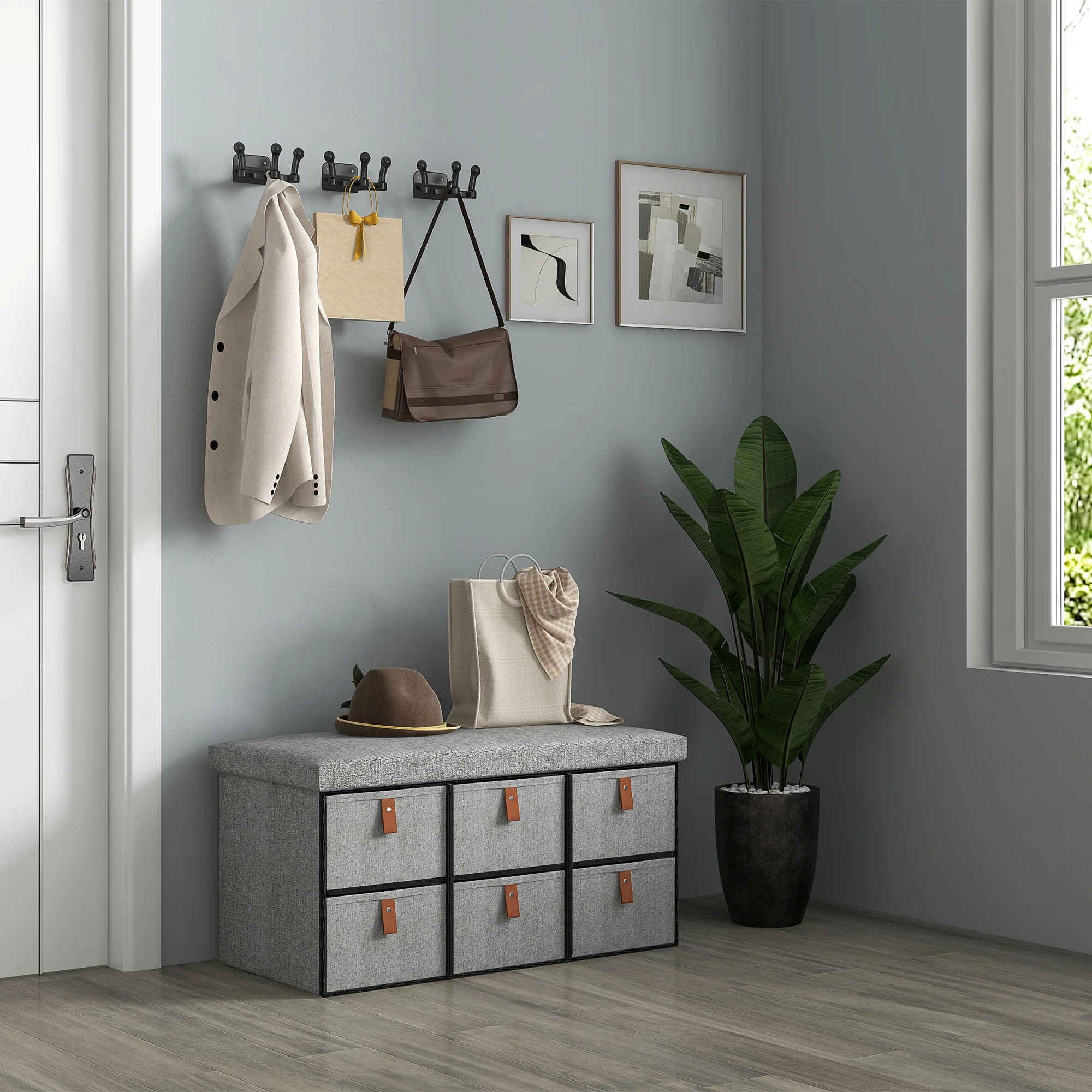 HOMCOM Shoe Bench With Seat, Shoe Storage Bench With Fabric Drawers - Image 7