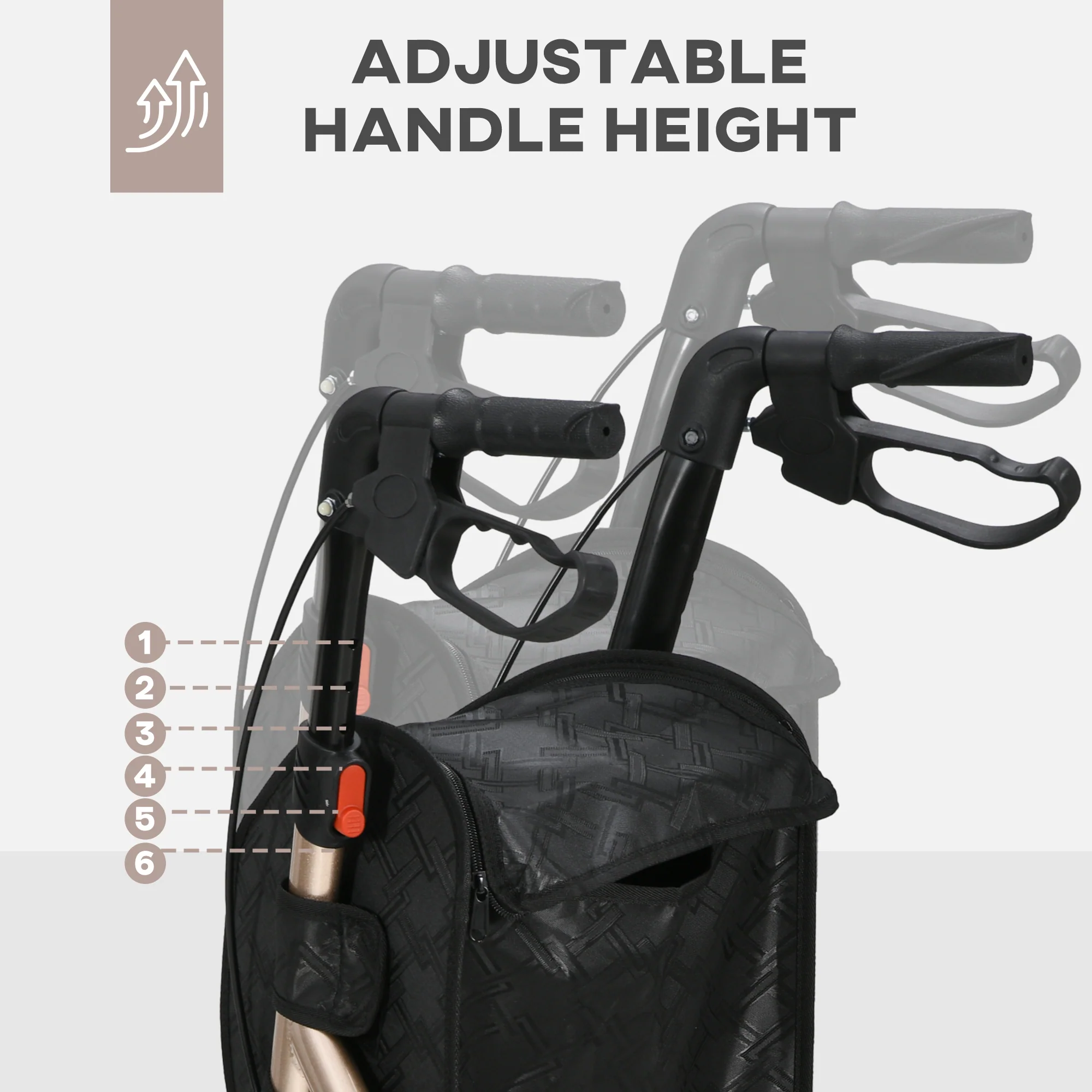 HOMCOM Lightweight Aluminium 3-Wheel Rollator With Adjustable Handle Storage Bag - Image 3
