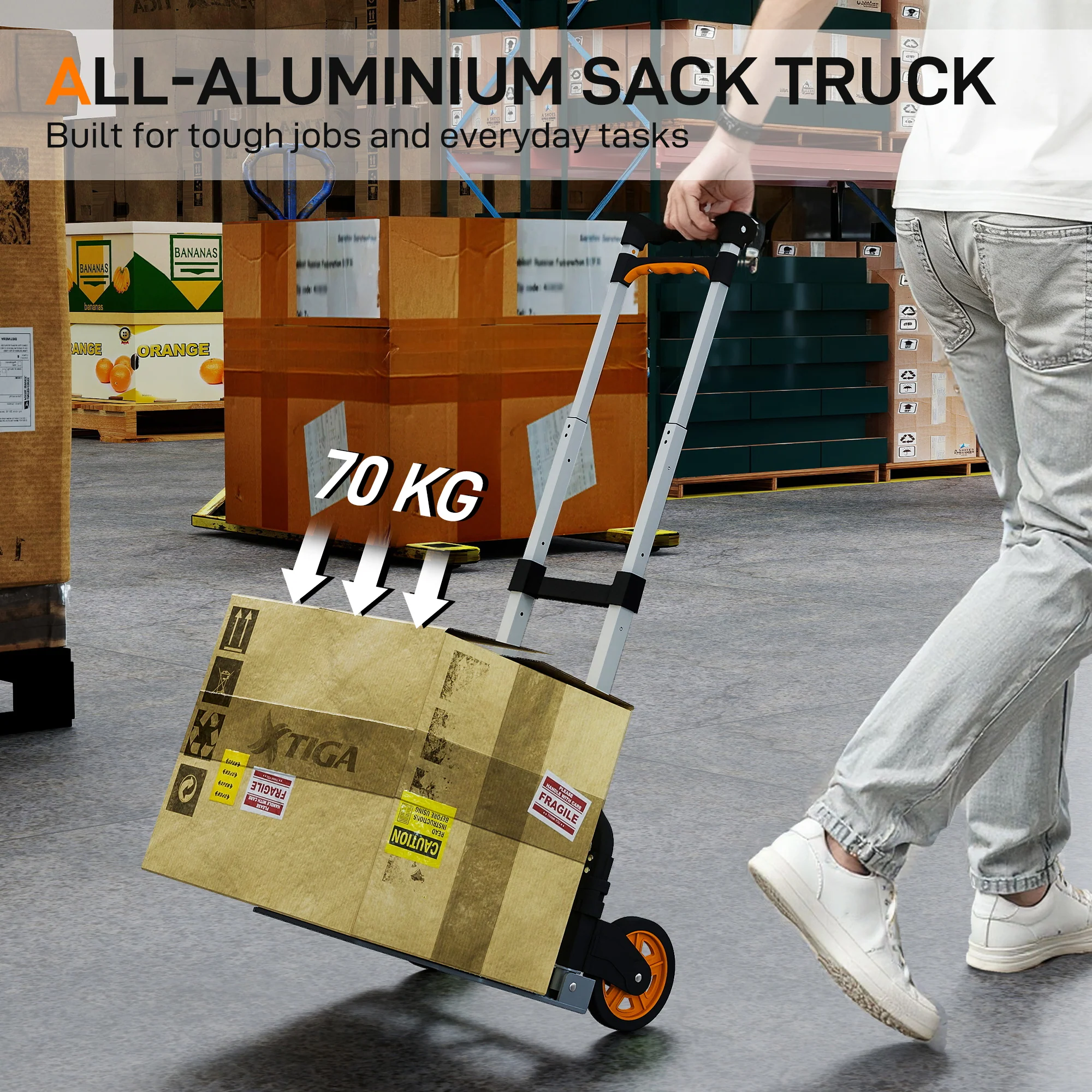 HOMCOM Lightweight Sack Truck With 70kg Capacity, Folding Trolley, Silver - Image 3