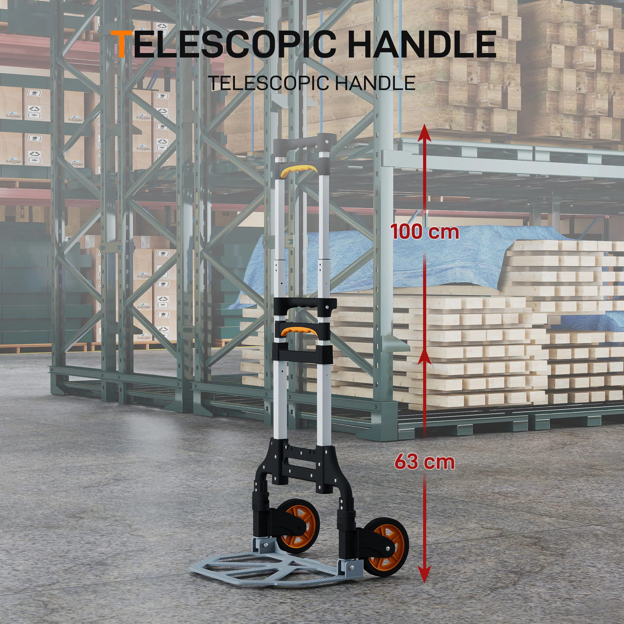 HOMCOM Lightweight Sack Truck With 70kg Capacity, Folding Trolley, Silver - Image 4