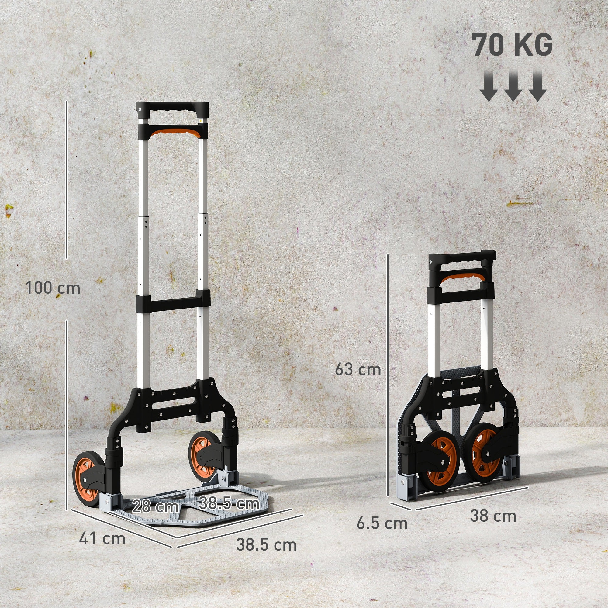 HOMCOM Lightweight Sack Truck With 70kg Capacity, Folding Trolley, Silver - Image 5