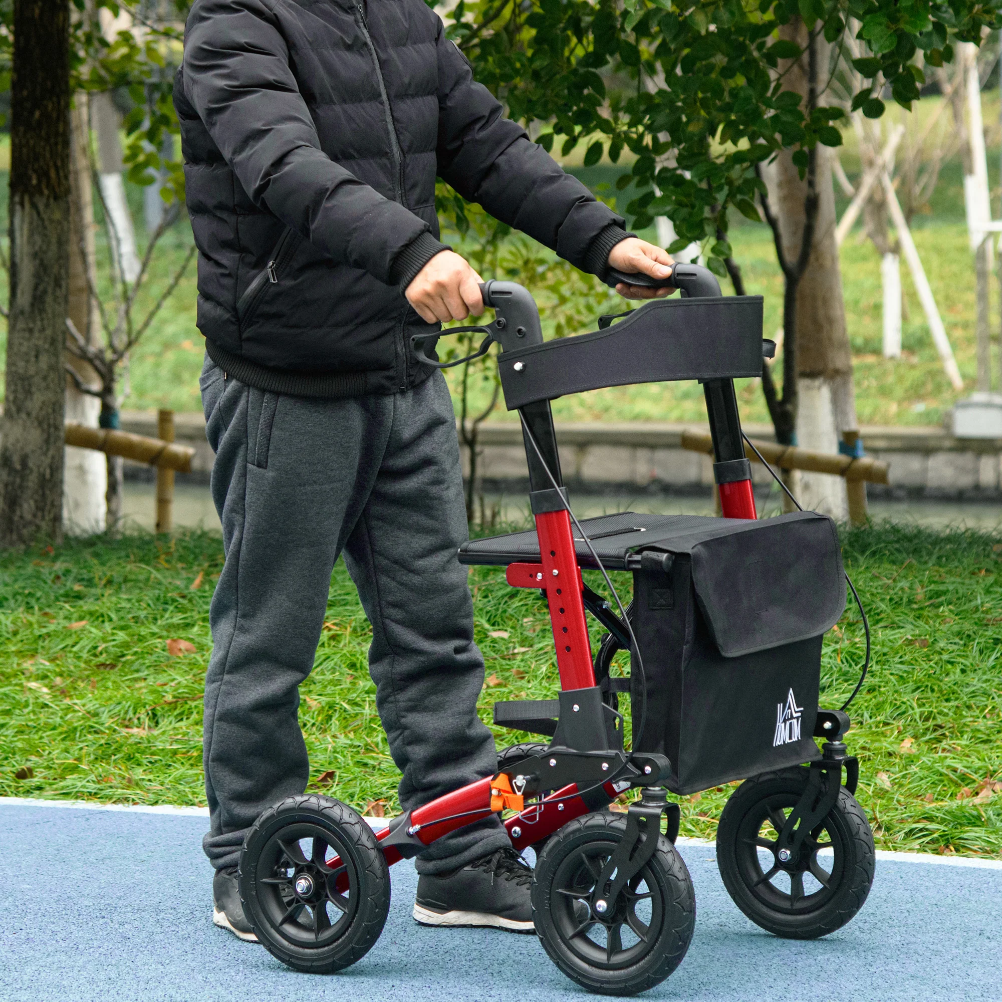 HOMCOM Lightweight Walking Frame with Adjustable Handle, Red - Image 2